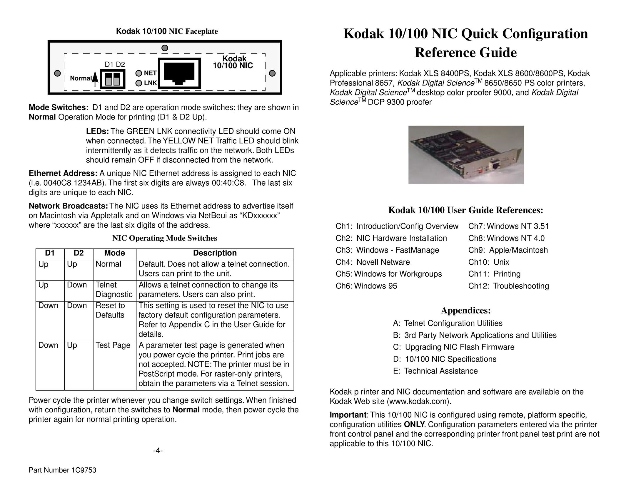 Kodak 1C9753 Printer User Manual