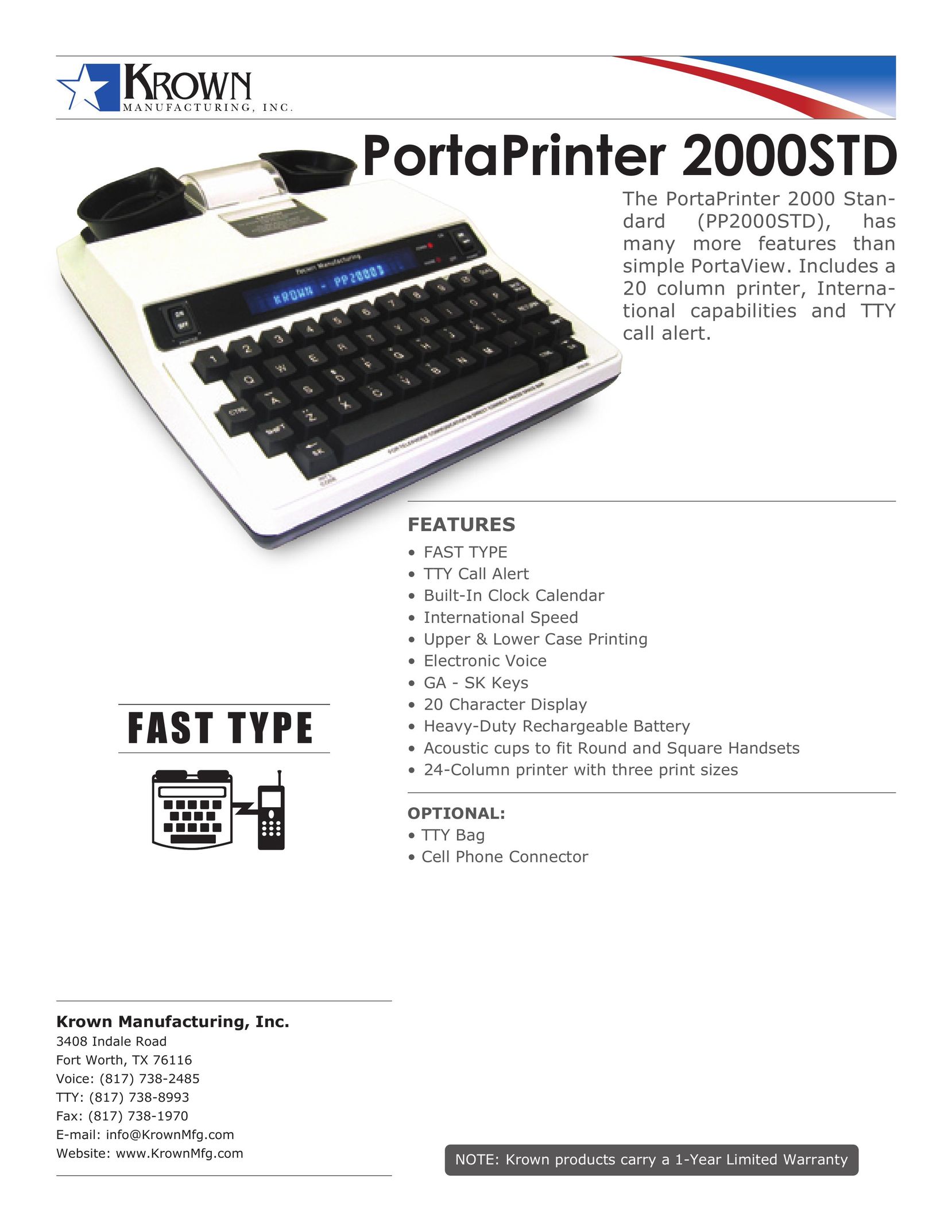 Krown Manufacturing 2000STD Printer User Manual