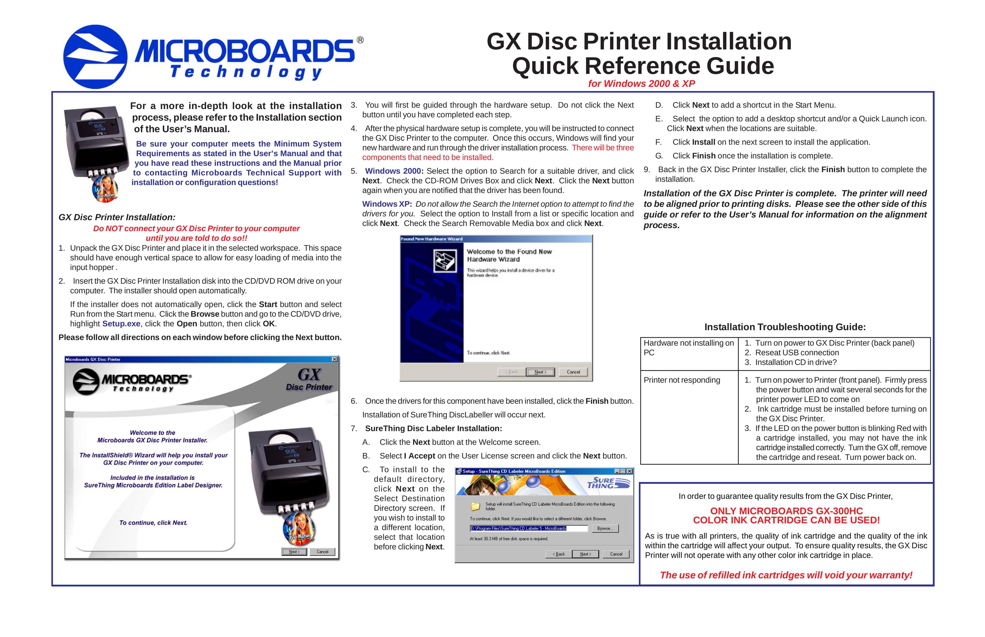 MicroBoards Technology GX-300HC Printer User Manual