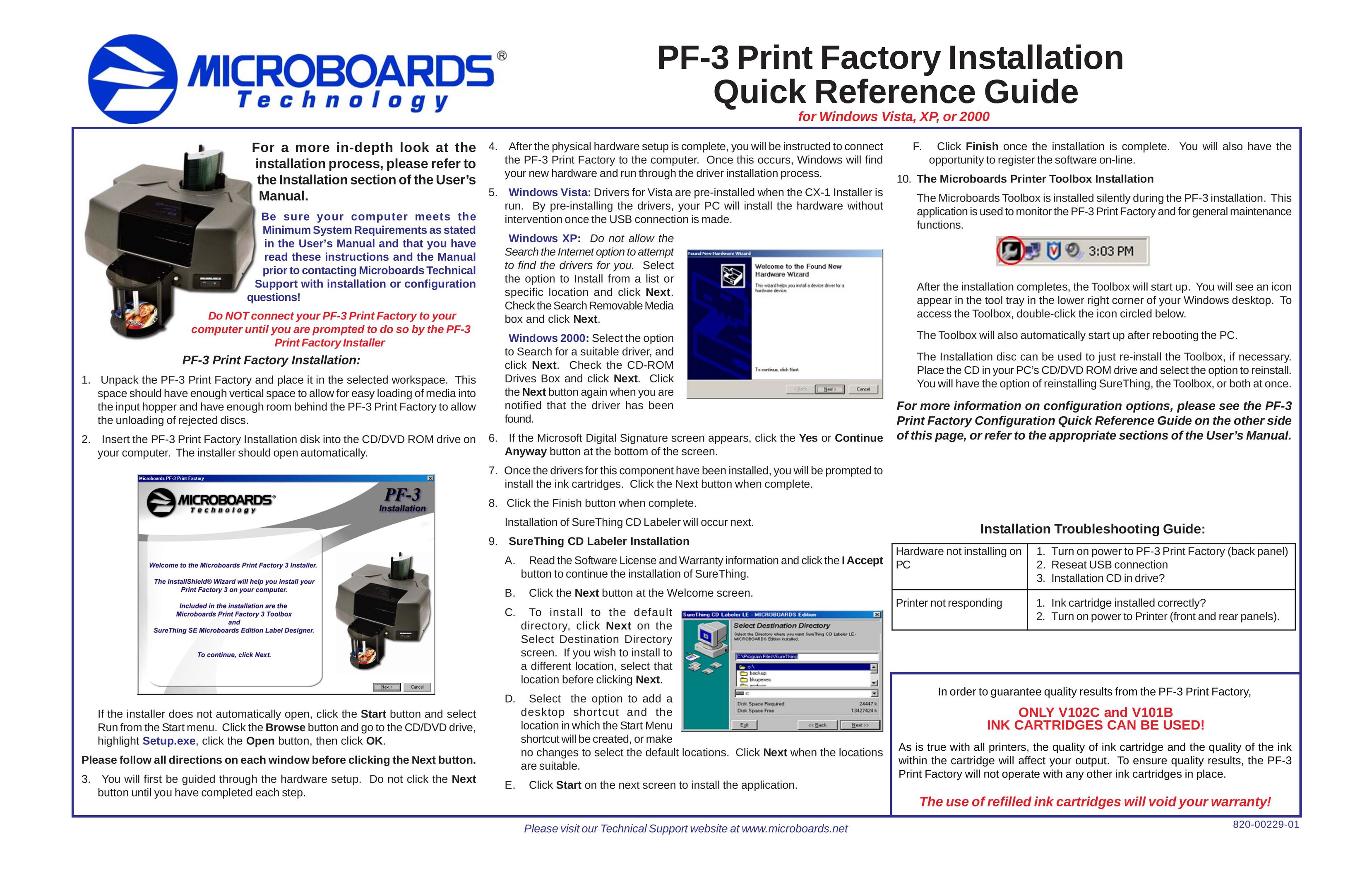 MicroBoards Technology PF-3 Printer User Manual