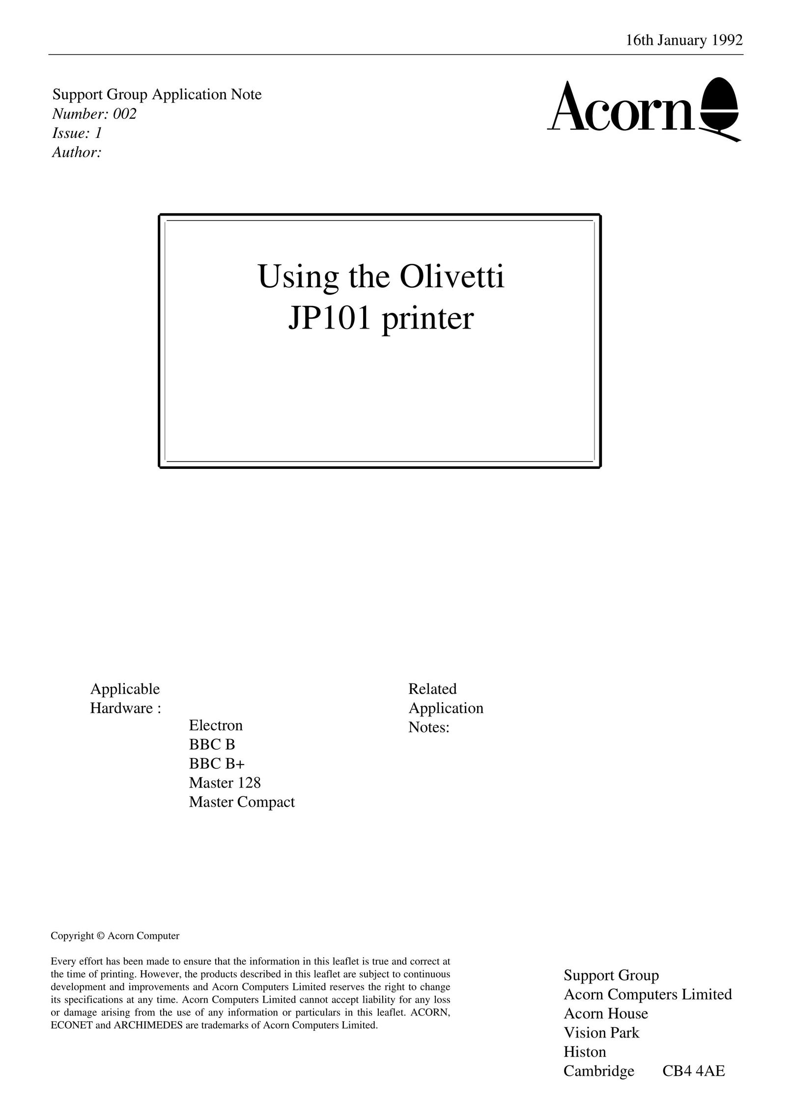 Olivetti JP101 Printer User Manual