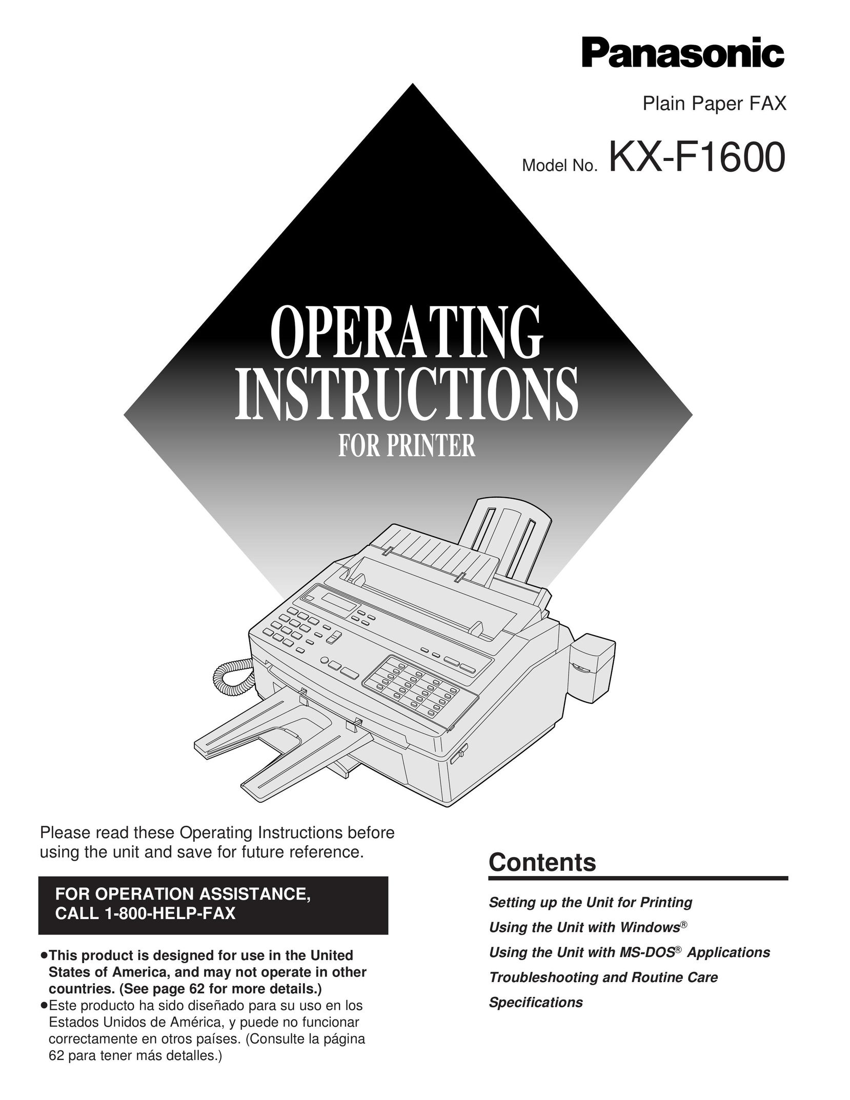 Panasonic KX-F160 Printer User Manual