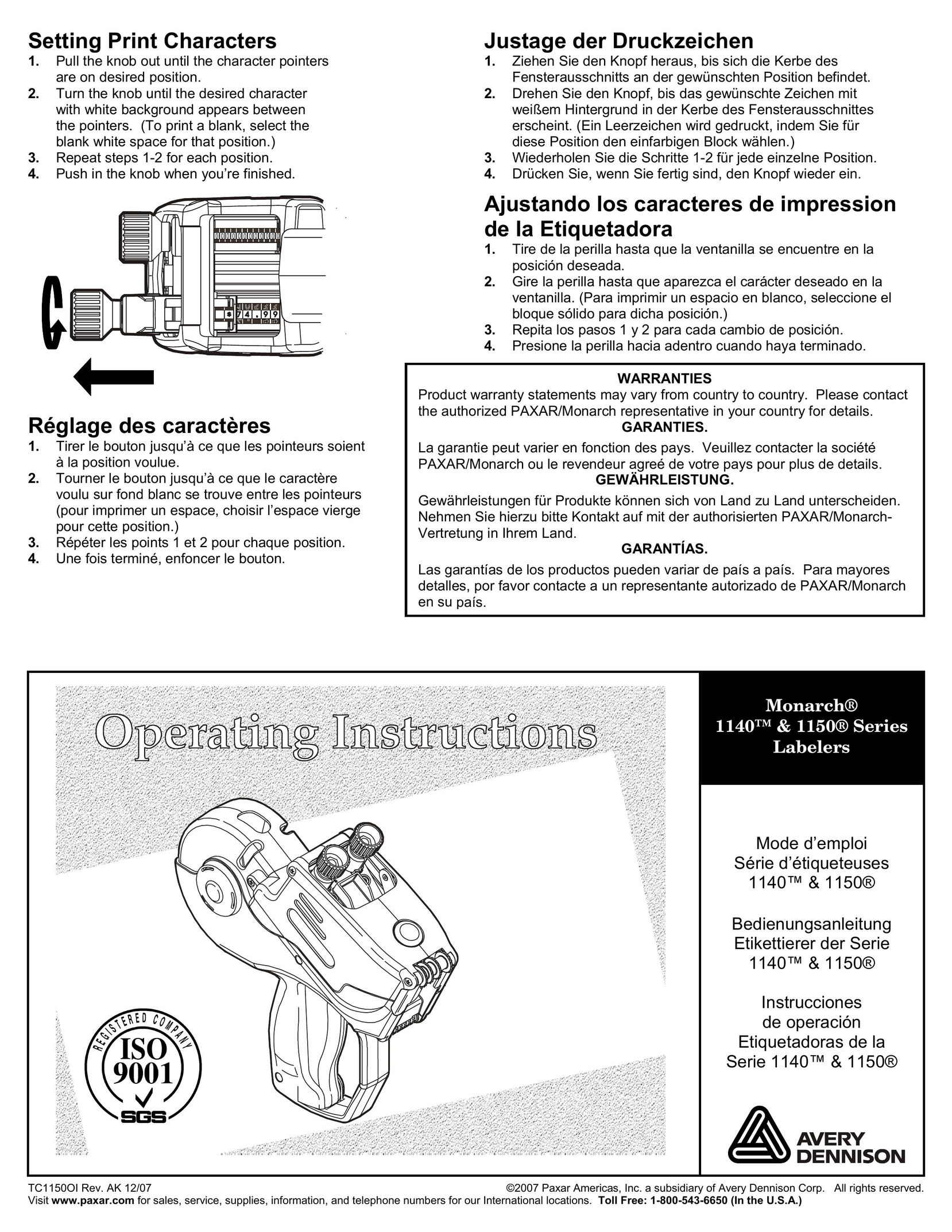 Paxar 1140 Series Printer User Manual