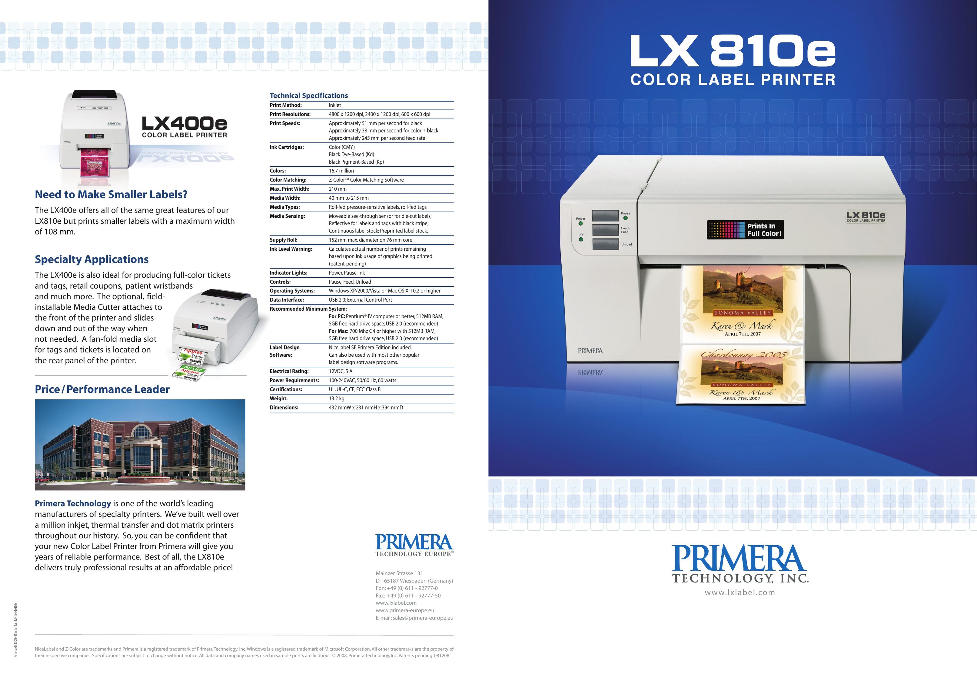 Primera Technology LX810e Printer User Manual