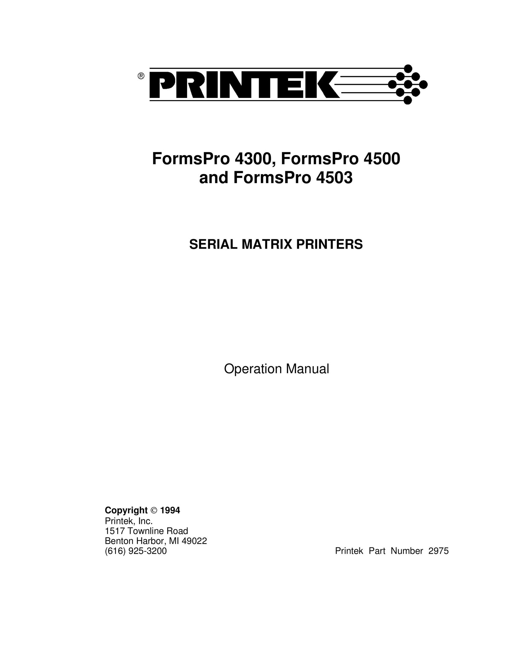 Printek 4500, 4503 Printer User Manual