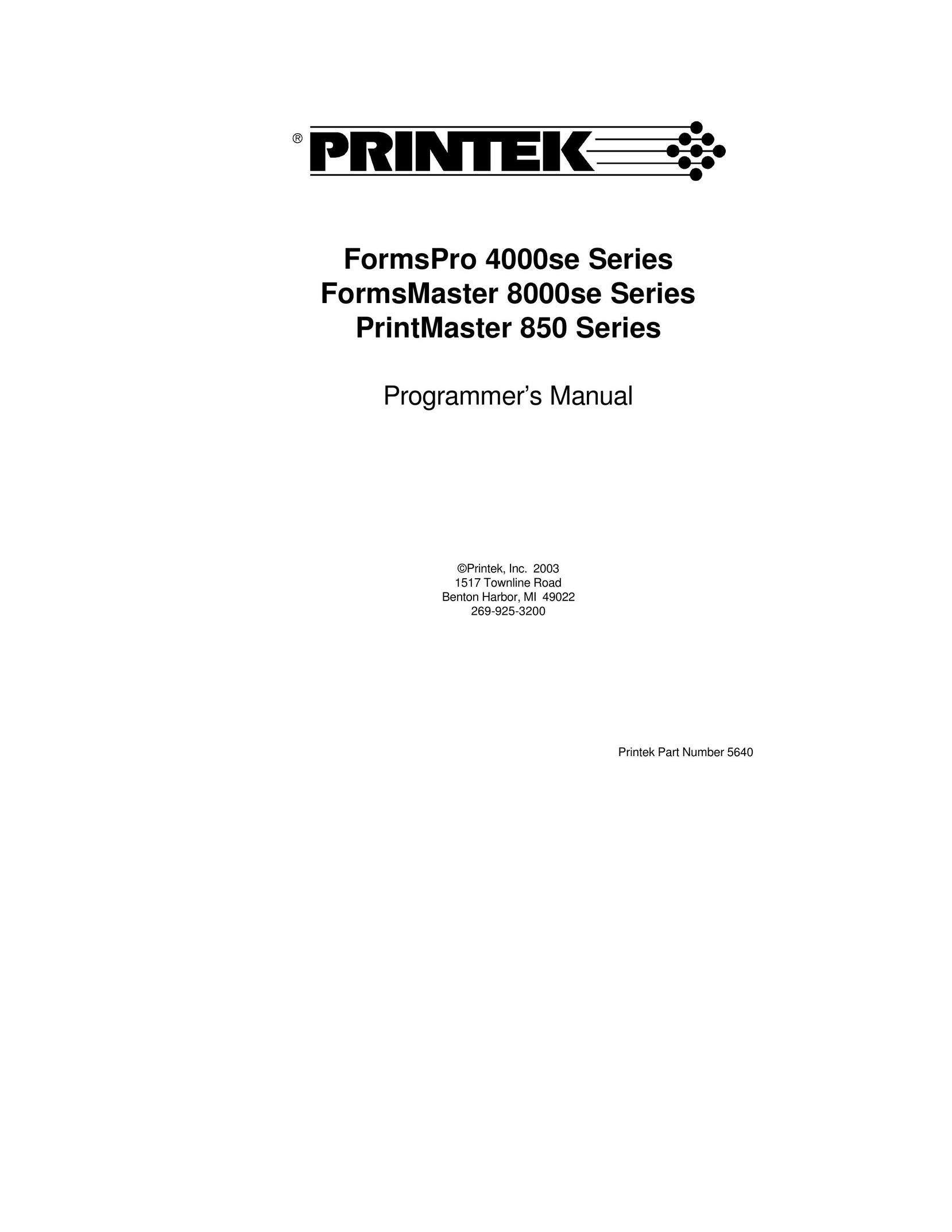 Printek PrintMaster 850 Series Printer User Manual