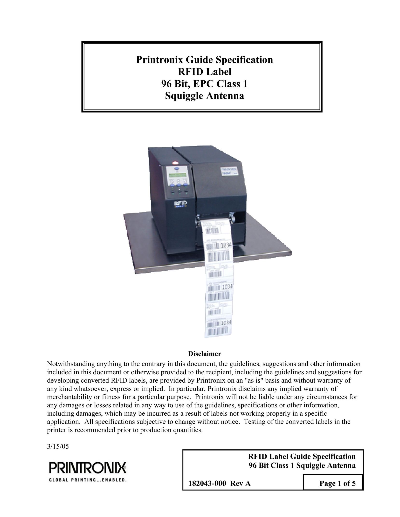 Printronix 182043 Printer User Manual