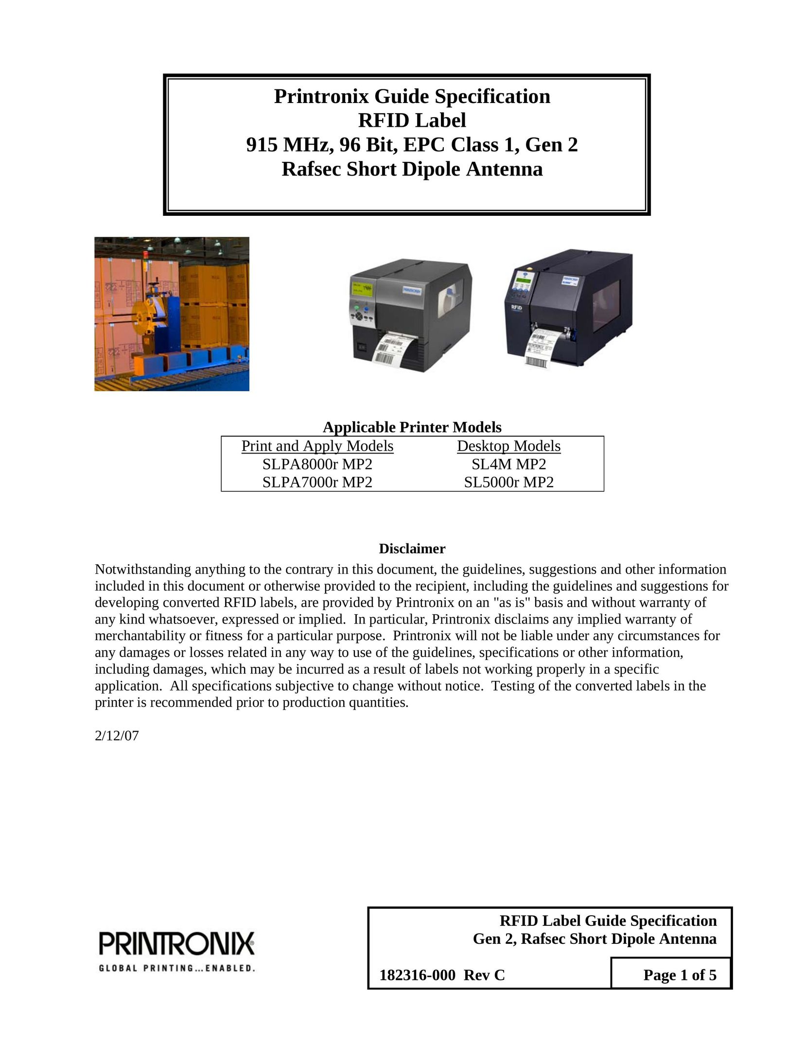 Printronix SL4M MP2 Printer User Manual