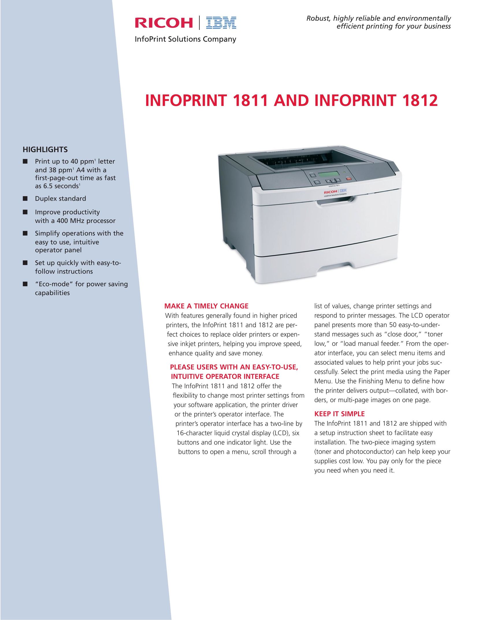 Ricoh 1812 Printer User Manual