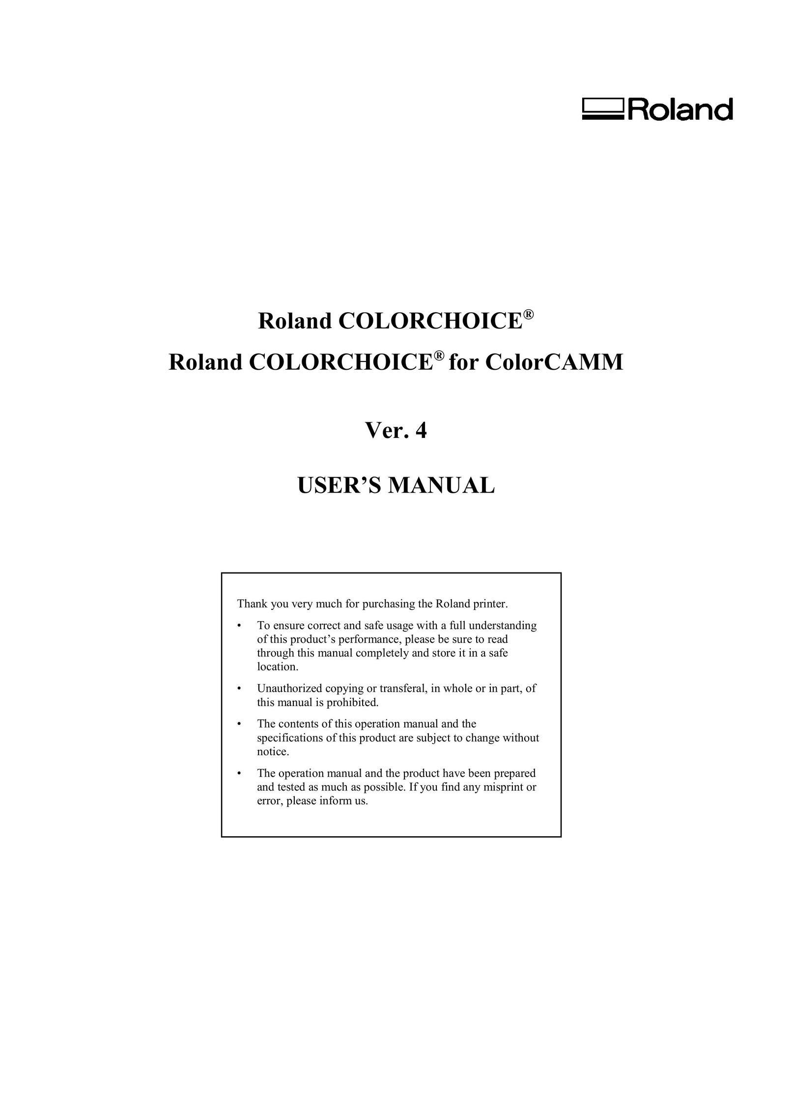 Roland COLORCHOICE Printer User Manual