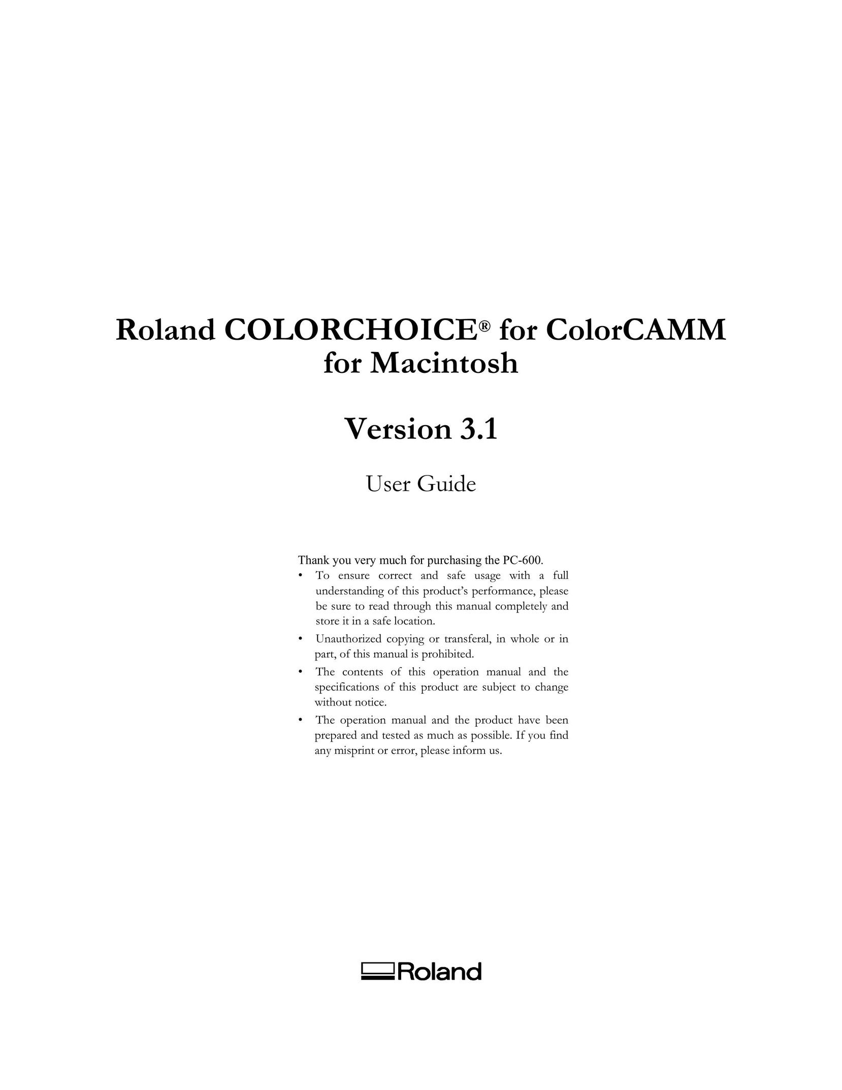 Roland PC-600 Printer User Manual