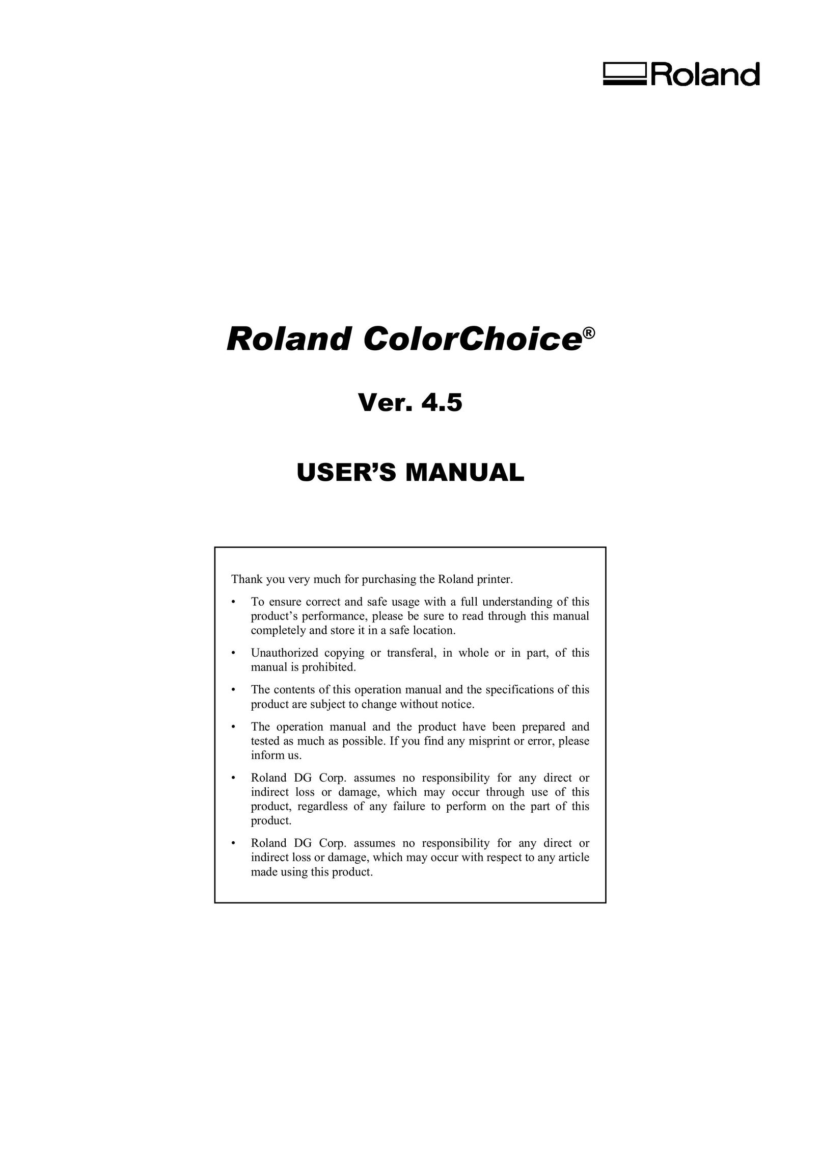 Roland Ver. 4.5 Printer User Manual