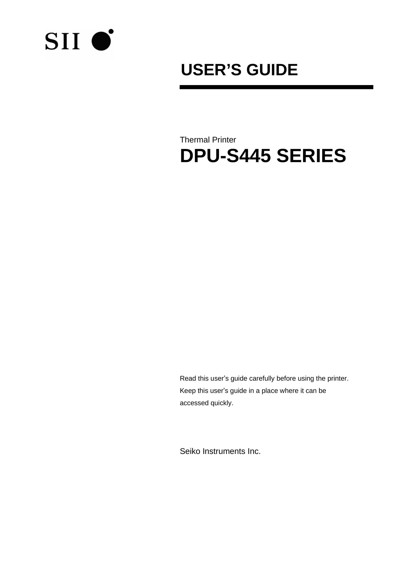 Seiko Instruments DPU-S445 Printer User Manual