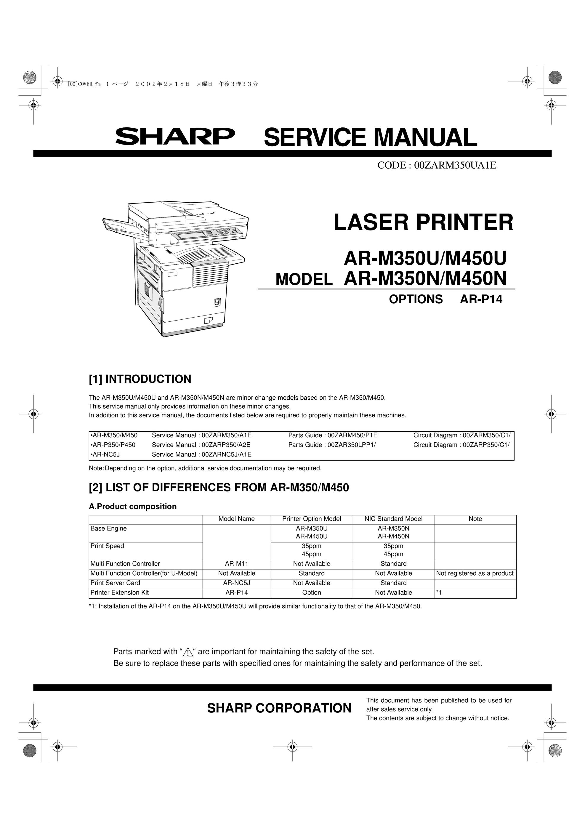 Sharp AR-M350N/M450N Printer User Manual