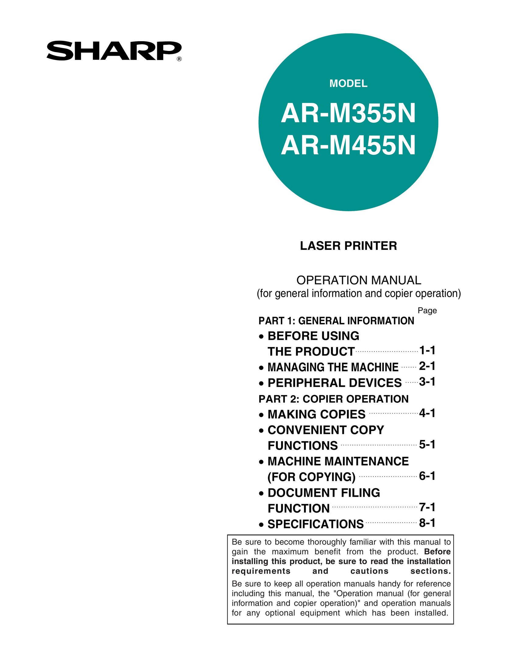Sharp AR-M355N Printer User Manual