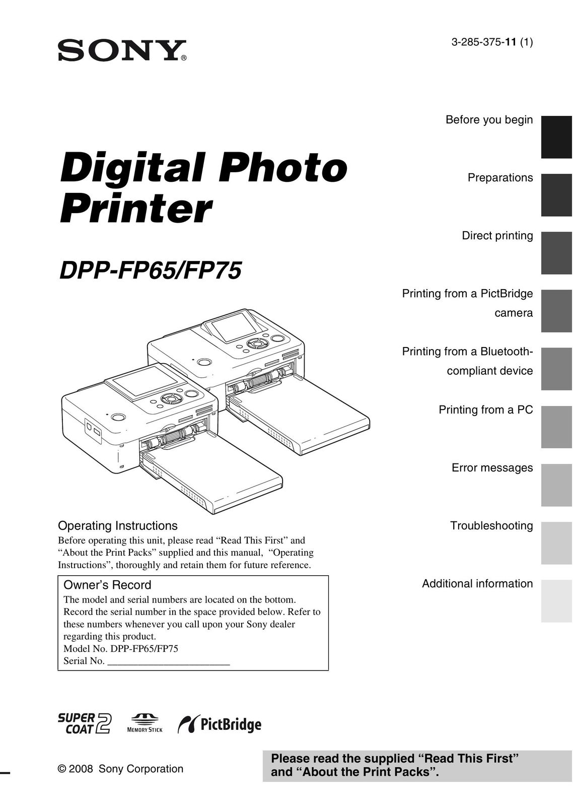 Sony DPPFP75 Printer User Manual