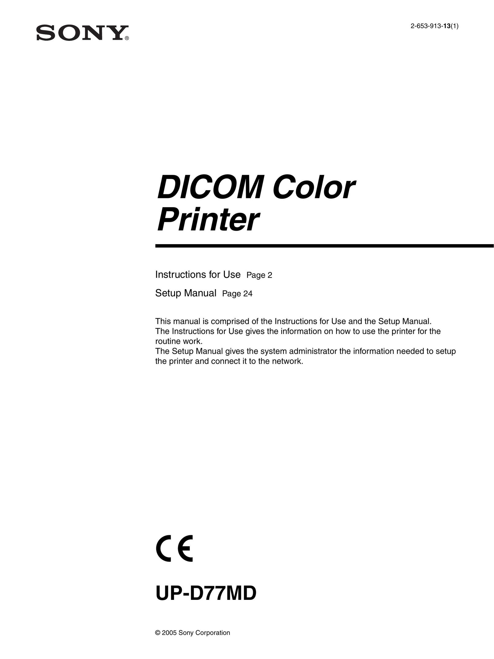 Sony UP-D77MD Printer User Manual