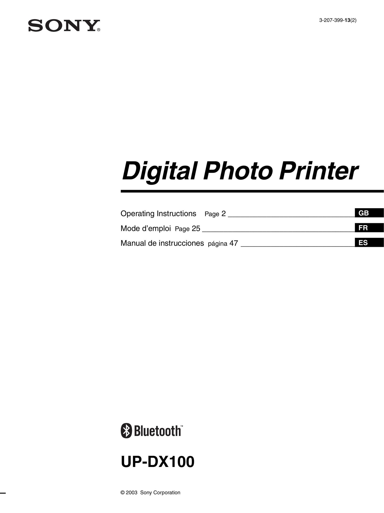 Sony UPD-X100 Printer User Manual