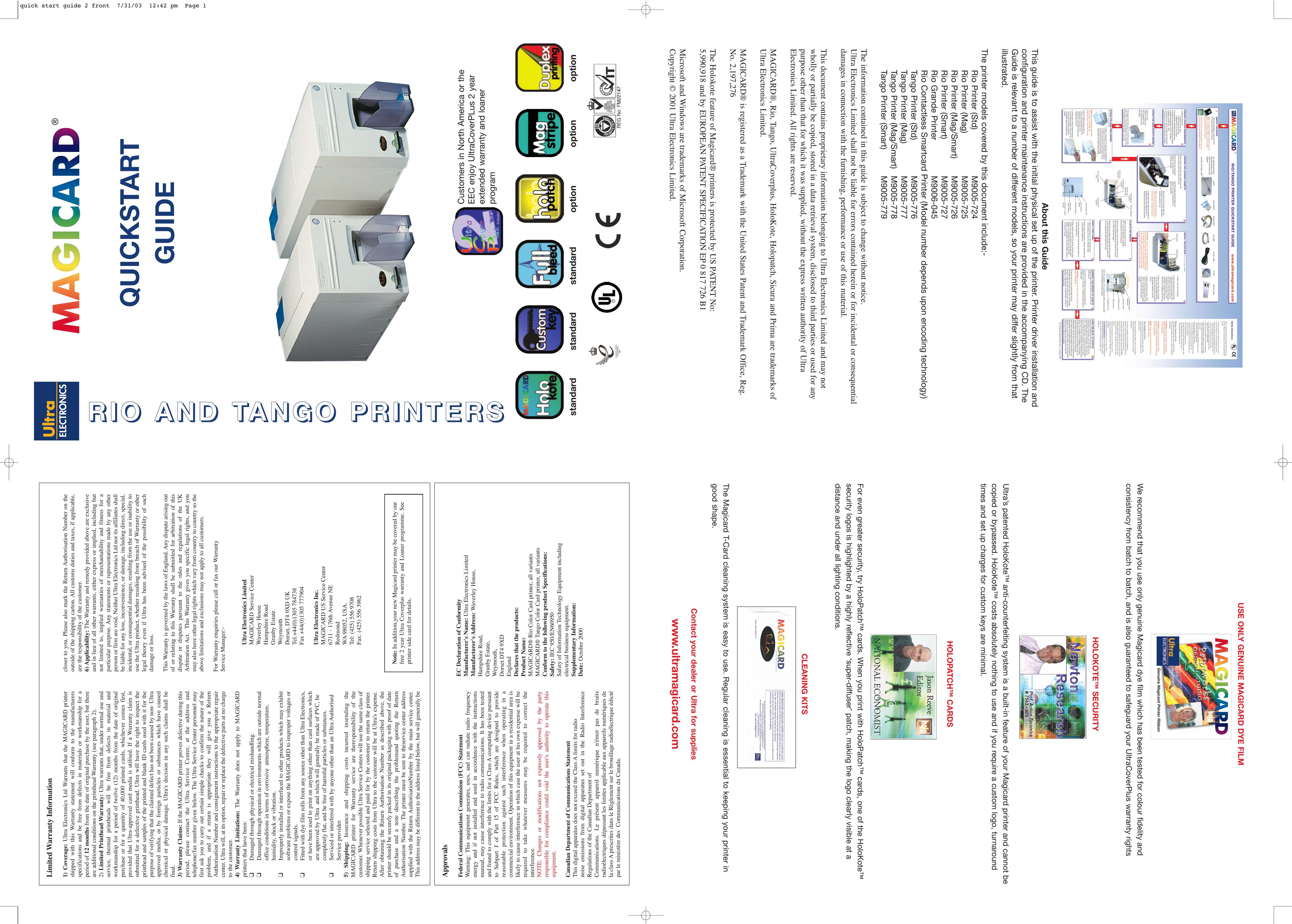 Ultra electronic M9005-725 Printer User Manual