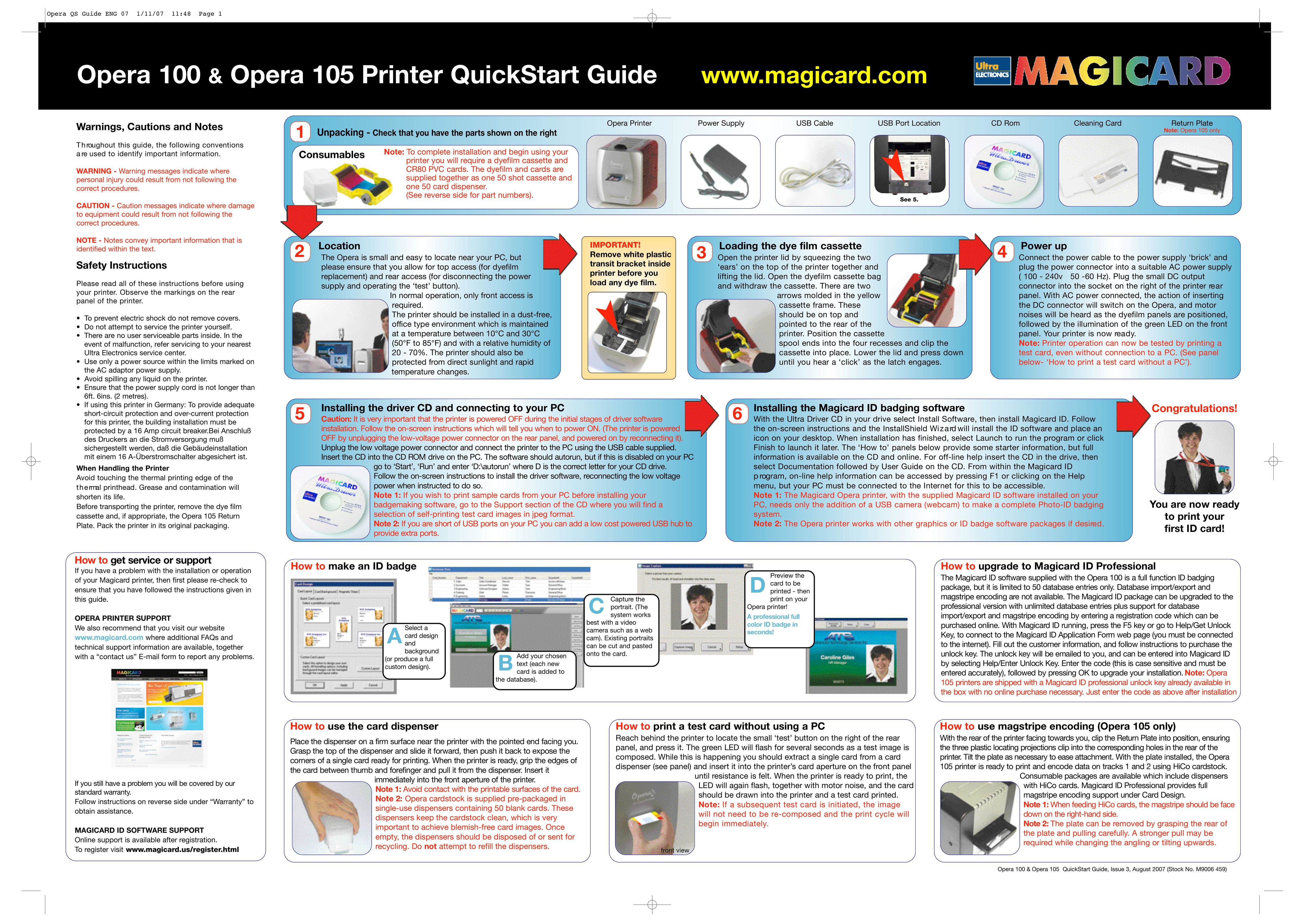 Ultra electronic Opera 100 Printer User Manual