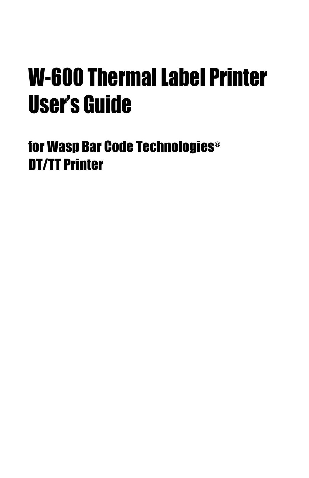 Wasp Bar Code W-600 Printer User Manual