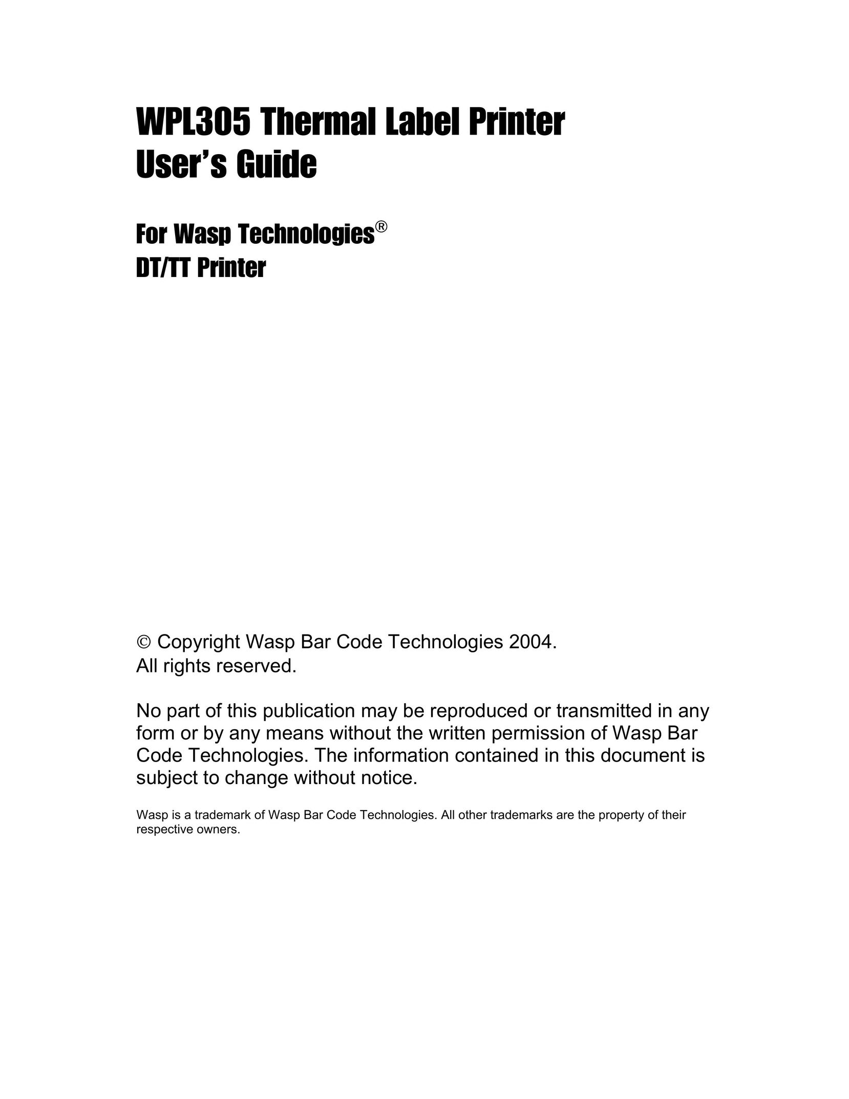 Wasp Bar Code WPL305 Printer User Manual