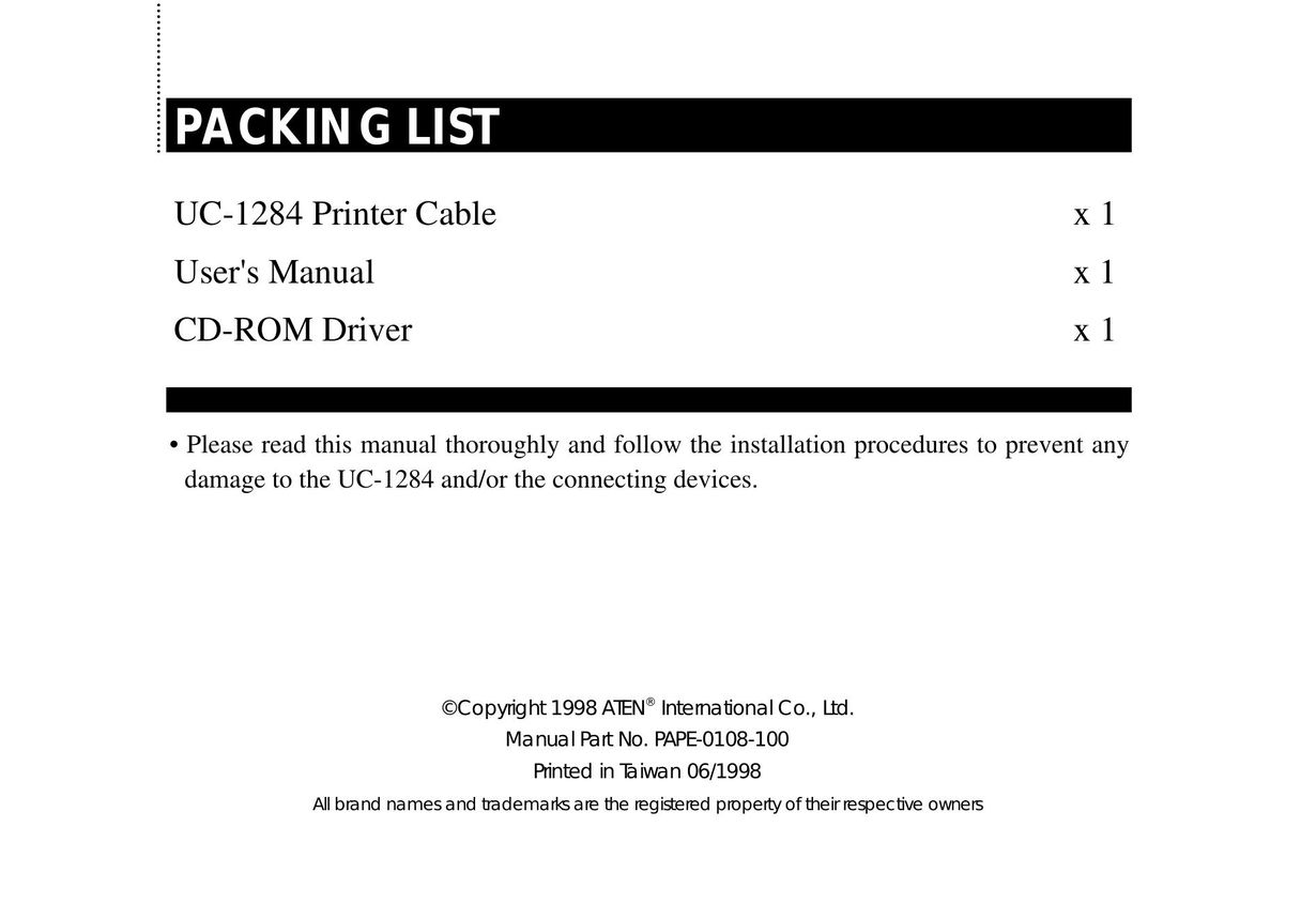 ATEN Technology UC-1284 Printer Accessories User Manual