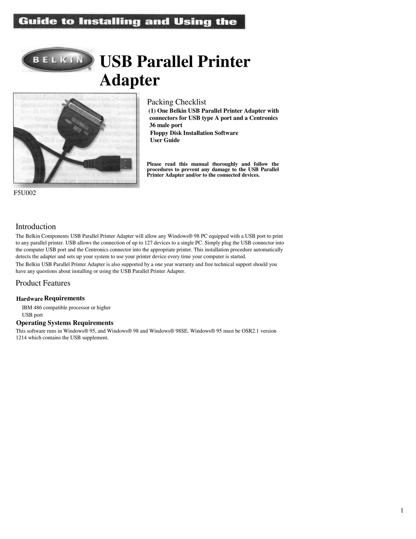 Belkin F5U002 Printer Accessories User Manual
