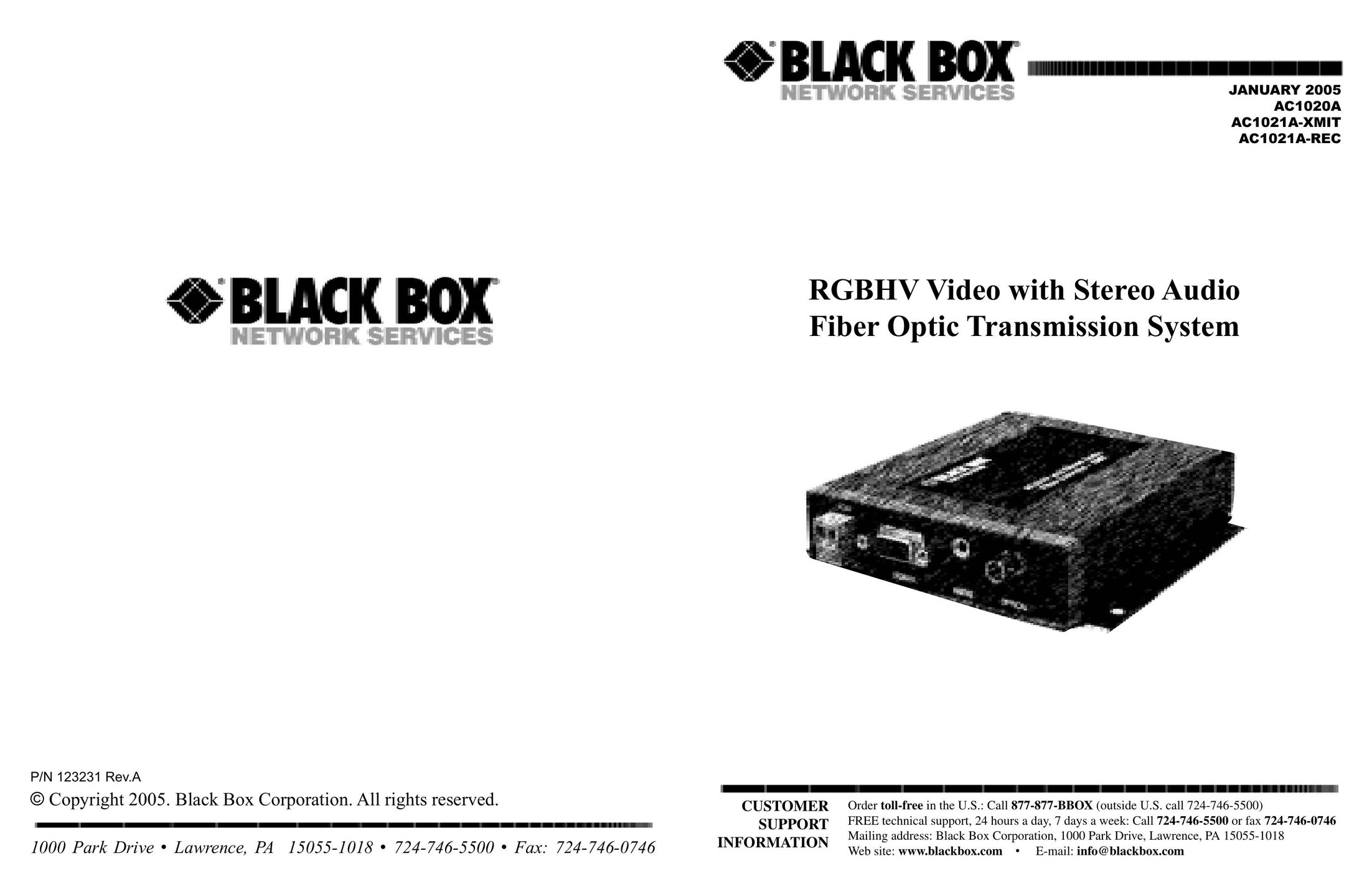 Black Box RGBHV Video with Stereo Audio Fiber Optic Transmission System Printer Accessories User Manual