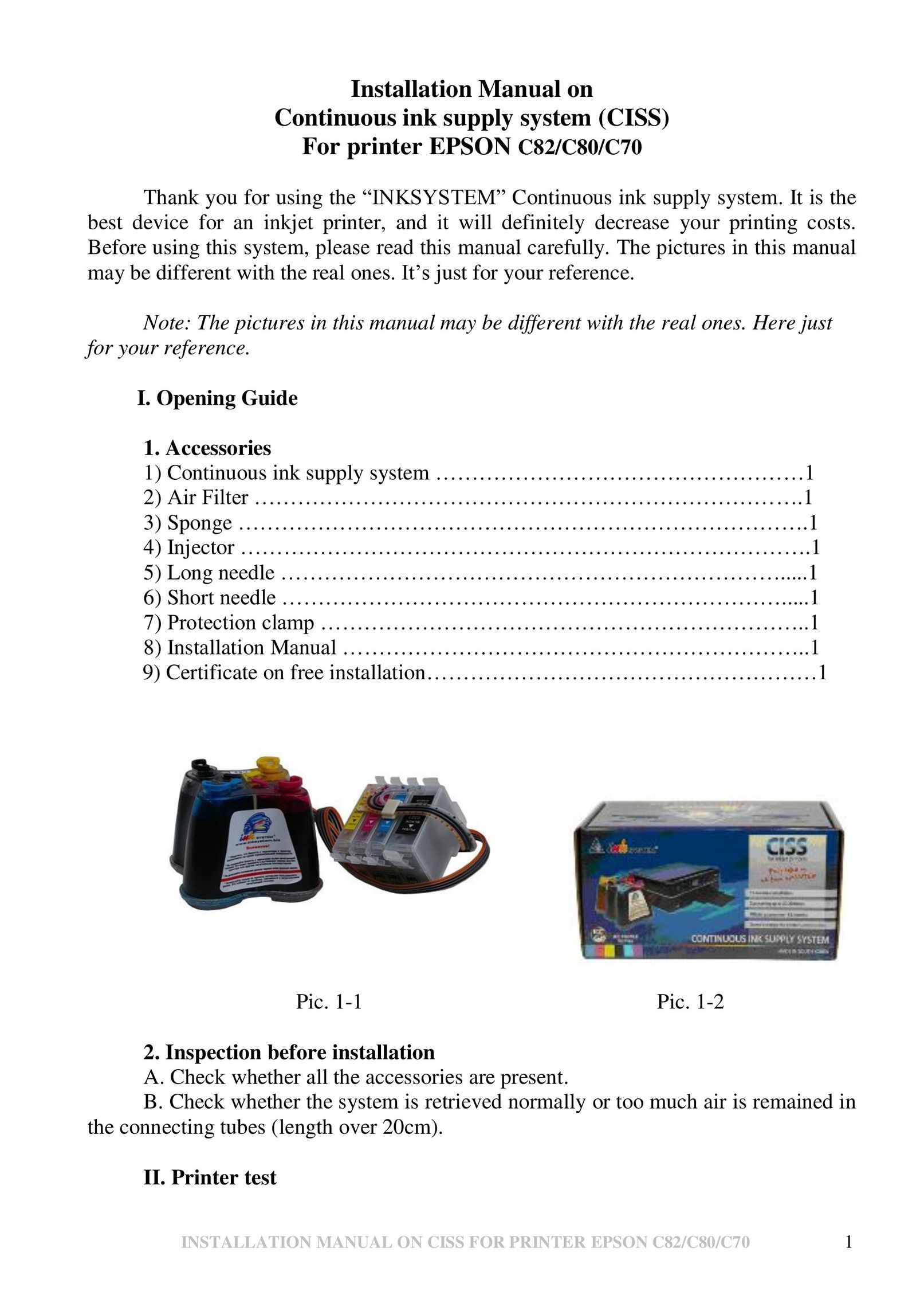 Epson C82 Printer Accessories User Manual