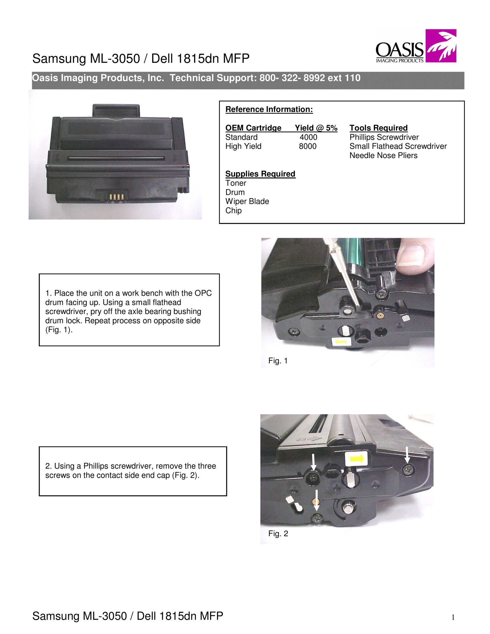 Oasis Concepts Samsung ML-3050 Printer Accessories User Manual