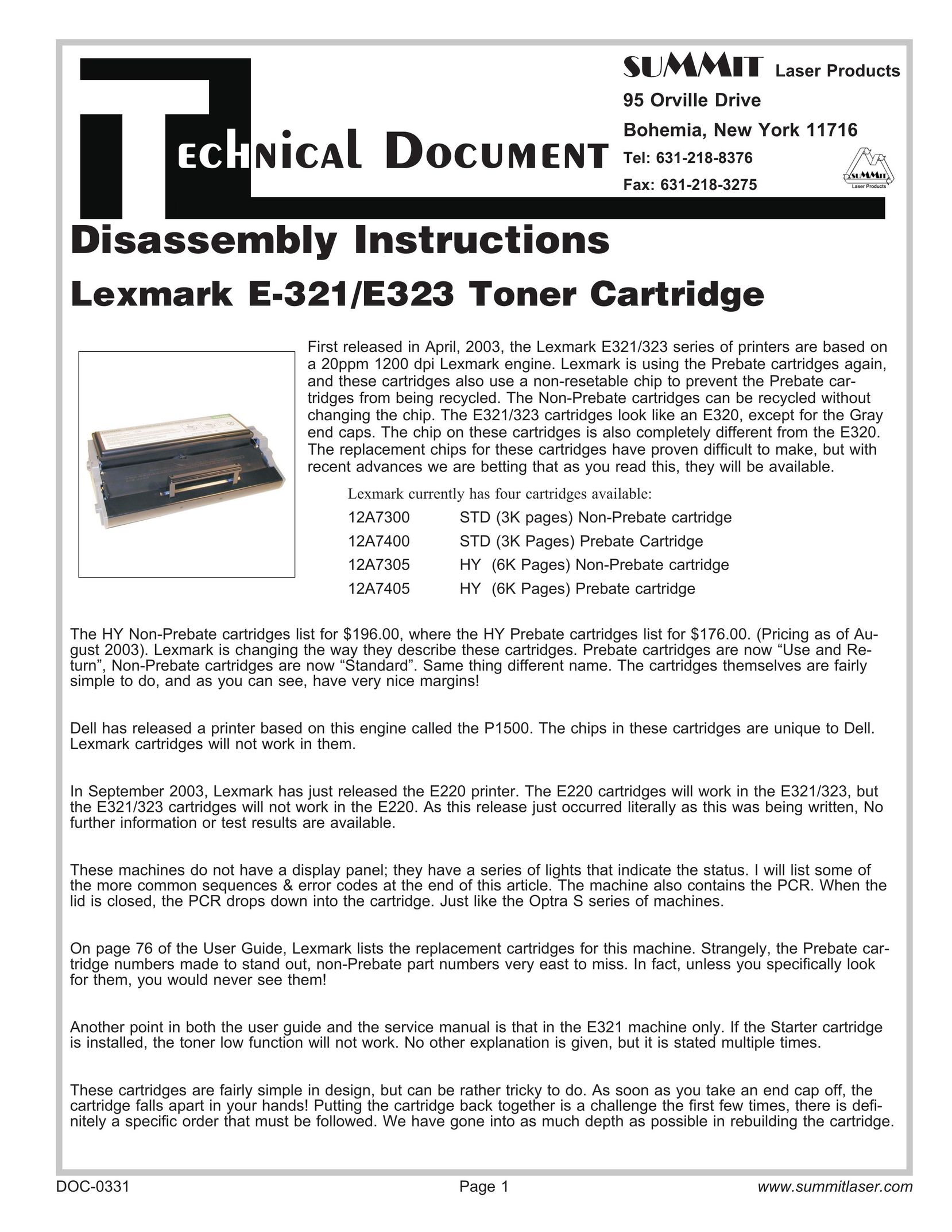 Summit E-321 Printer Accessories User Manual