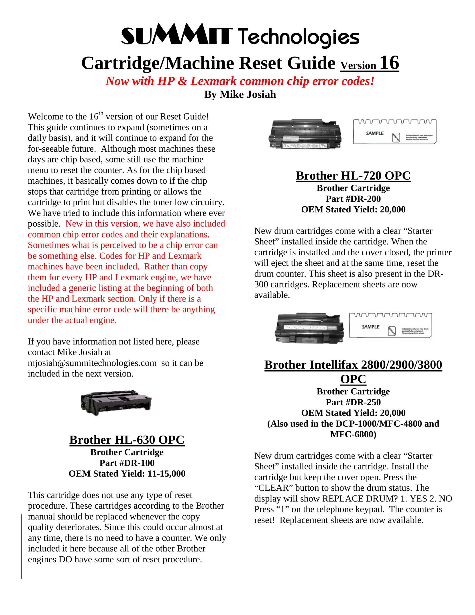 Summit HL-630 OPC Printer Accessories User Manual