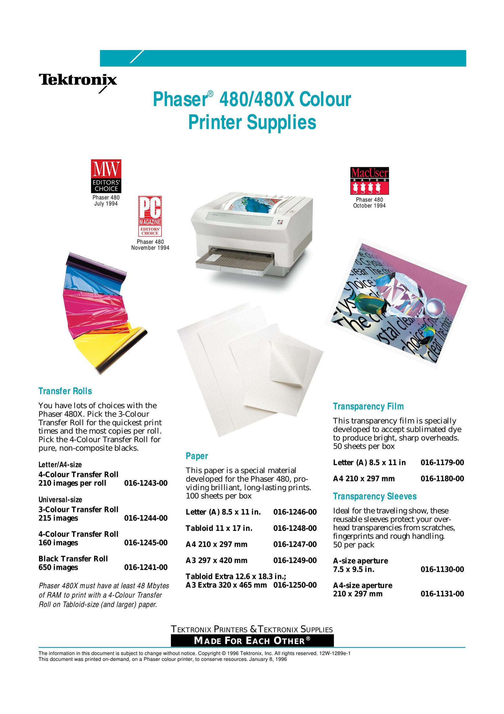 Tektronix 016-1277-00 Printer Accessories User Manual