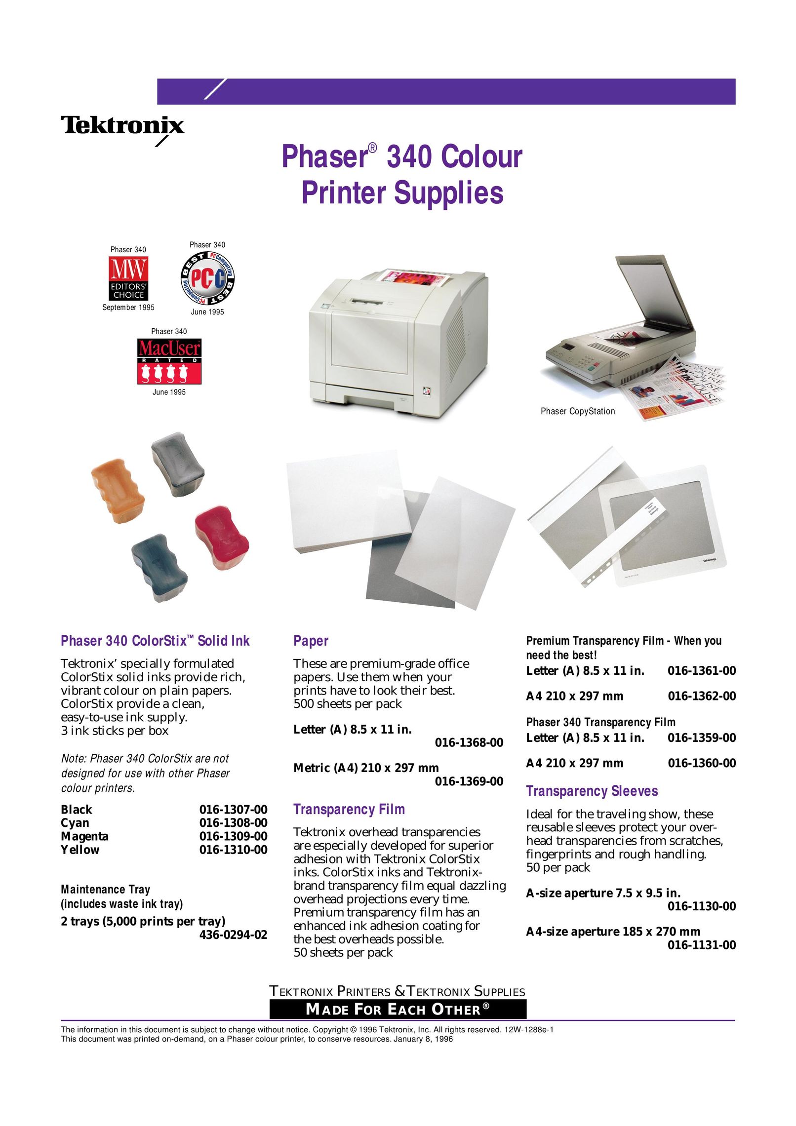 Tektronix 016-1310-00 Printer Accessories User Manual