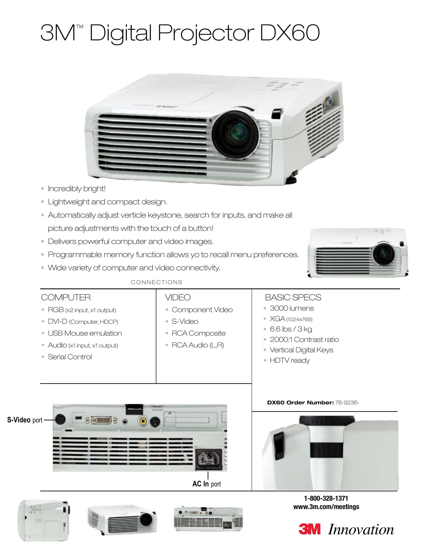 3M DX60 Projector User Manual