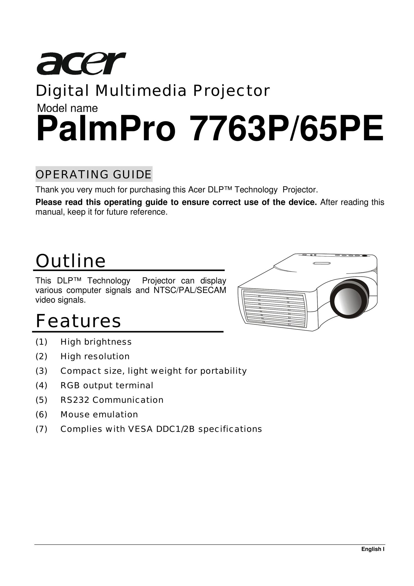 Acer 65PE Projector User Manual