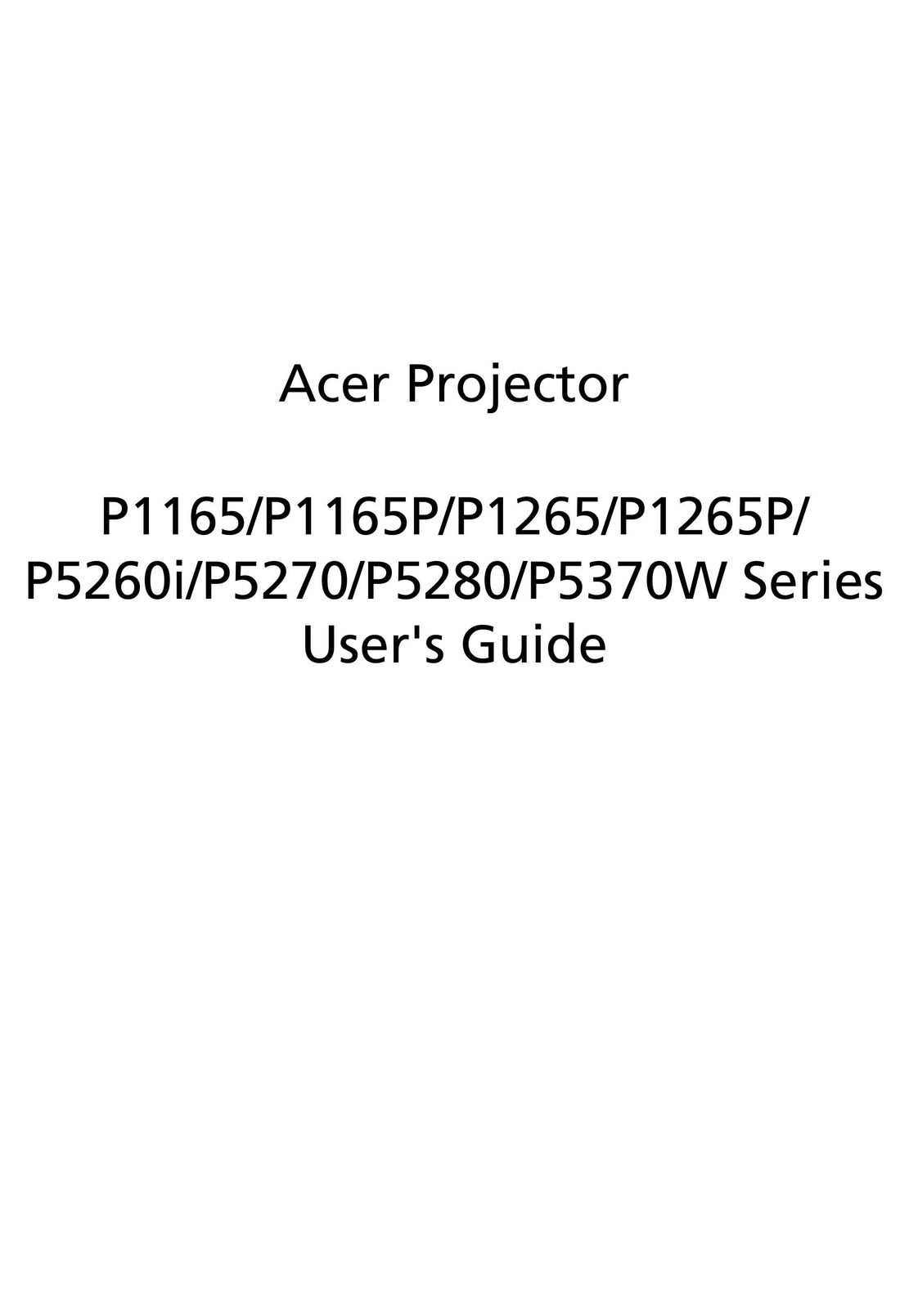 Acer P1165 Projector User Manual