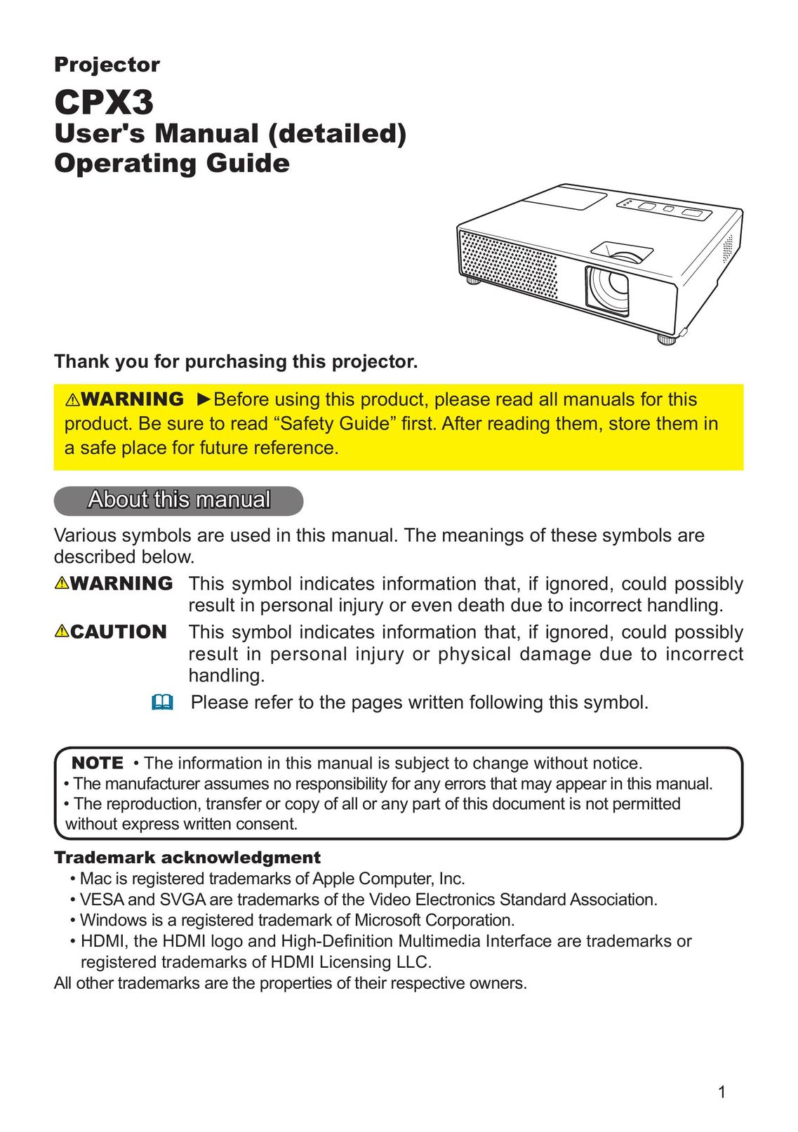Apple CPX3 Projector User Manual