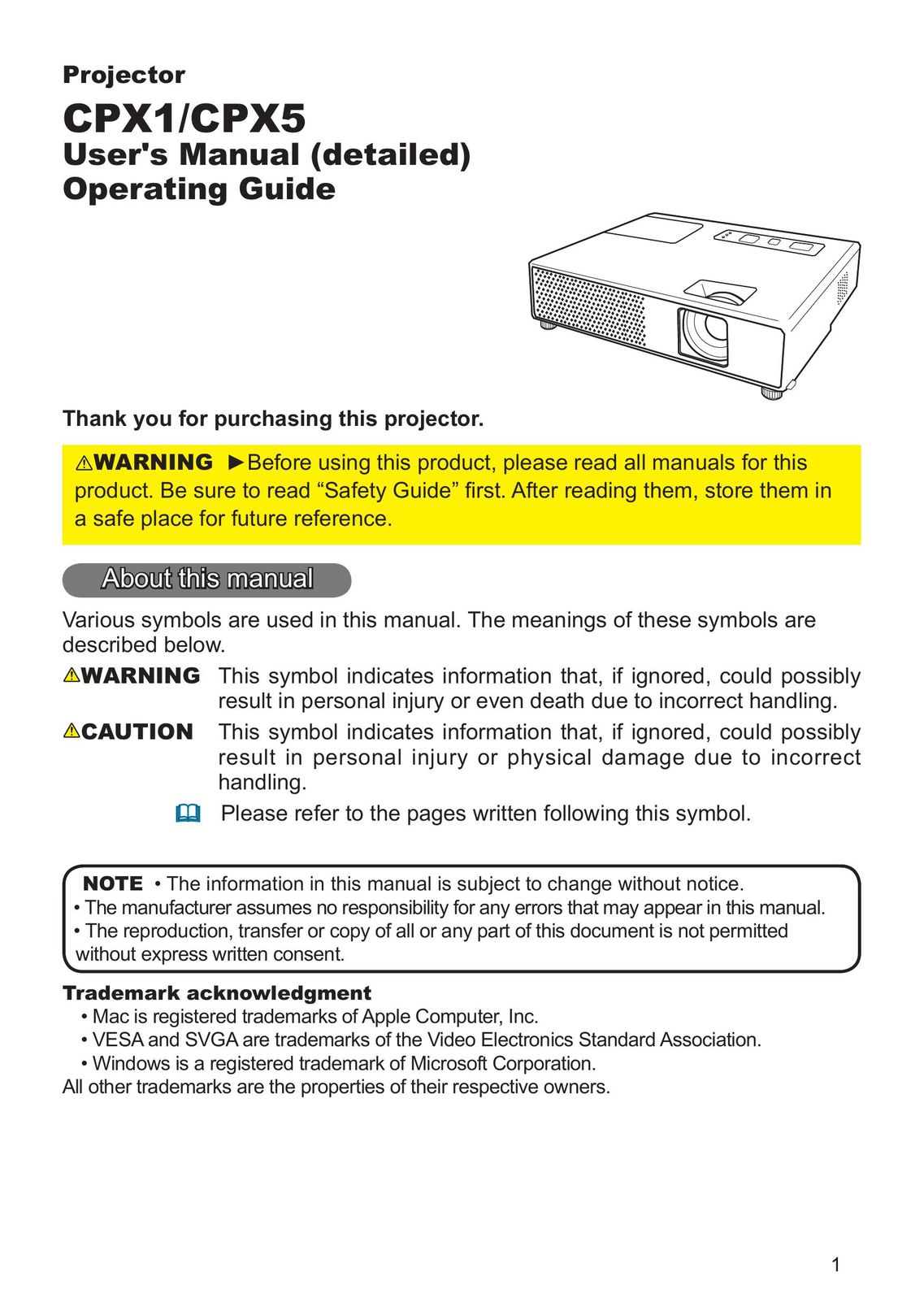 Apple CPX5 Projector User Manual