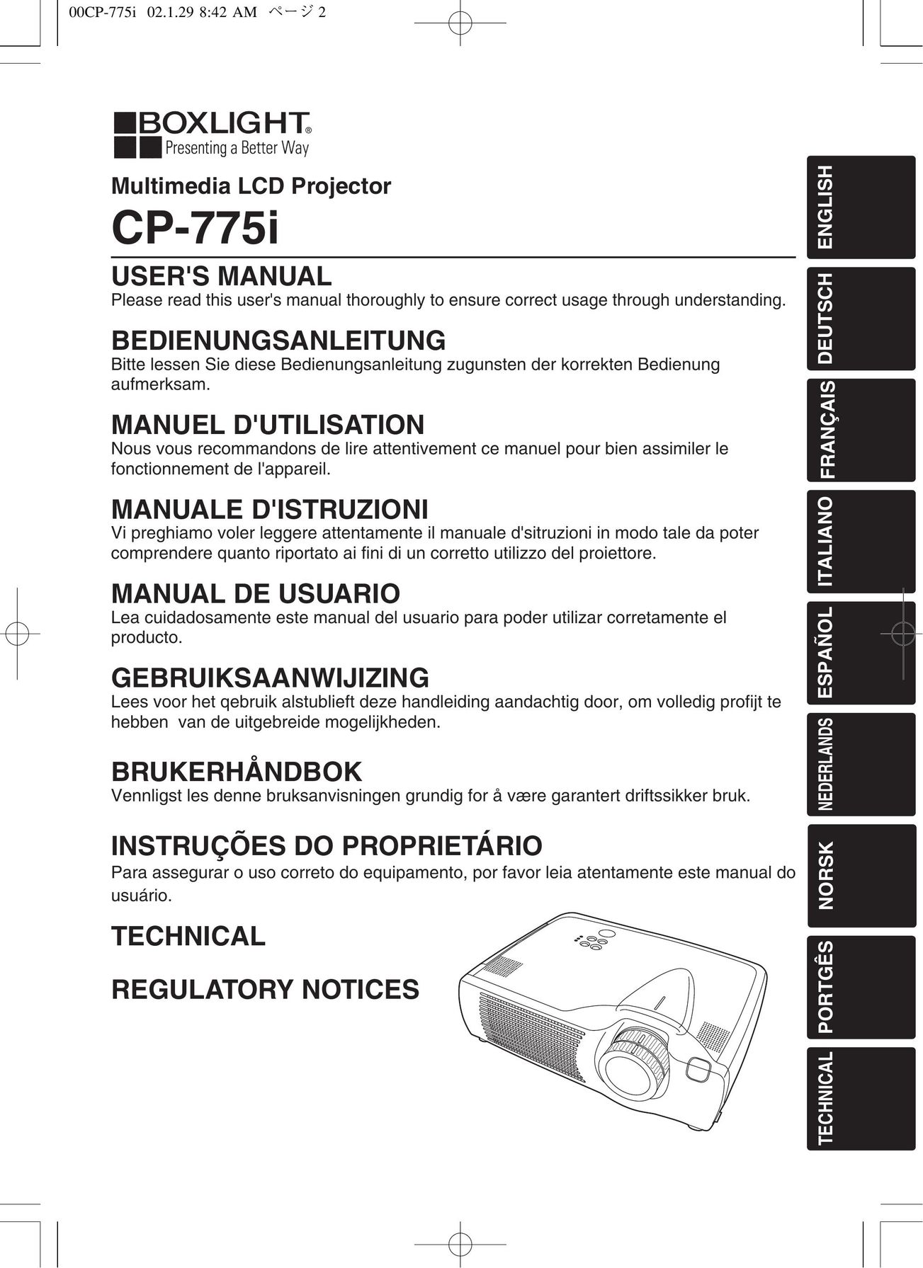 BOXLIGHT CP-775I Projector User Manual