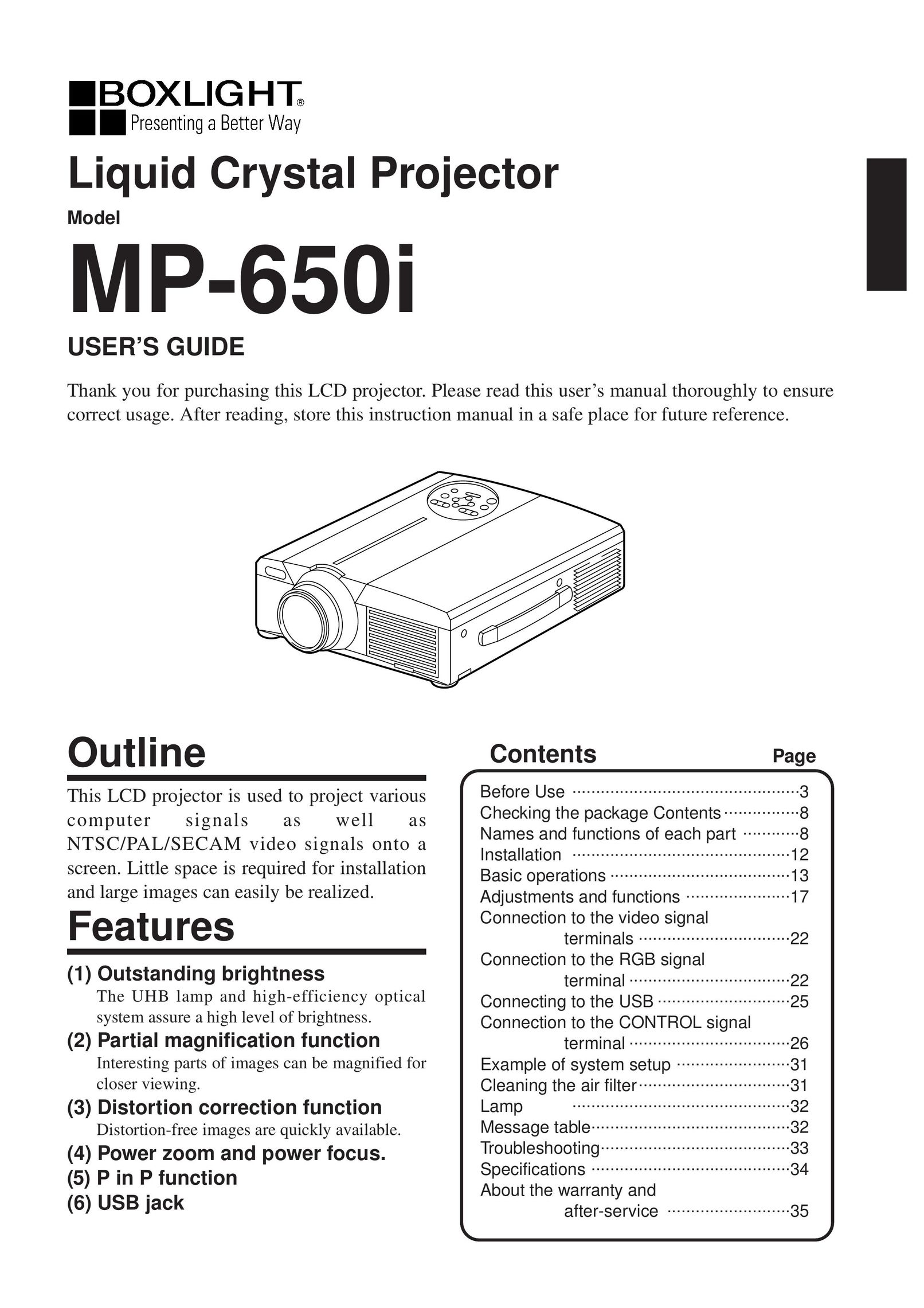 BOXLIGHT MP-650i Projector User Manual