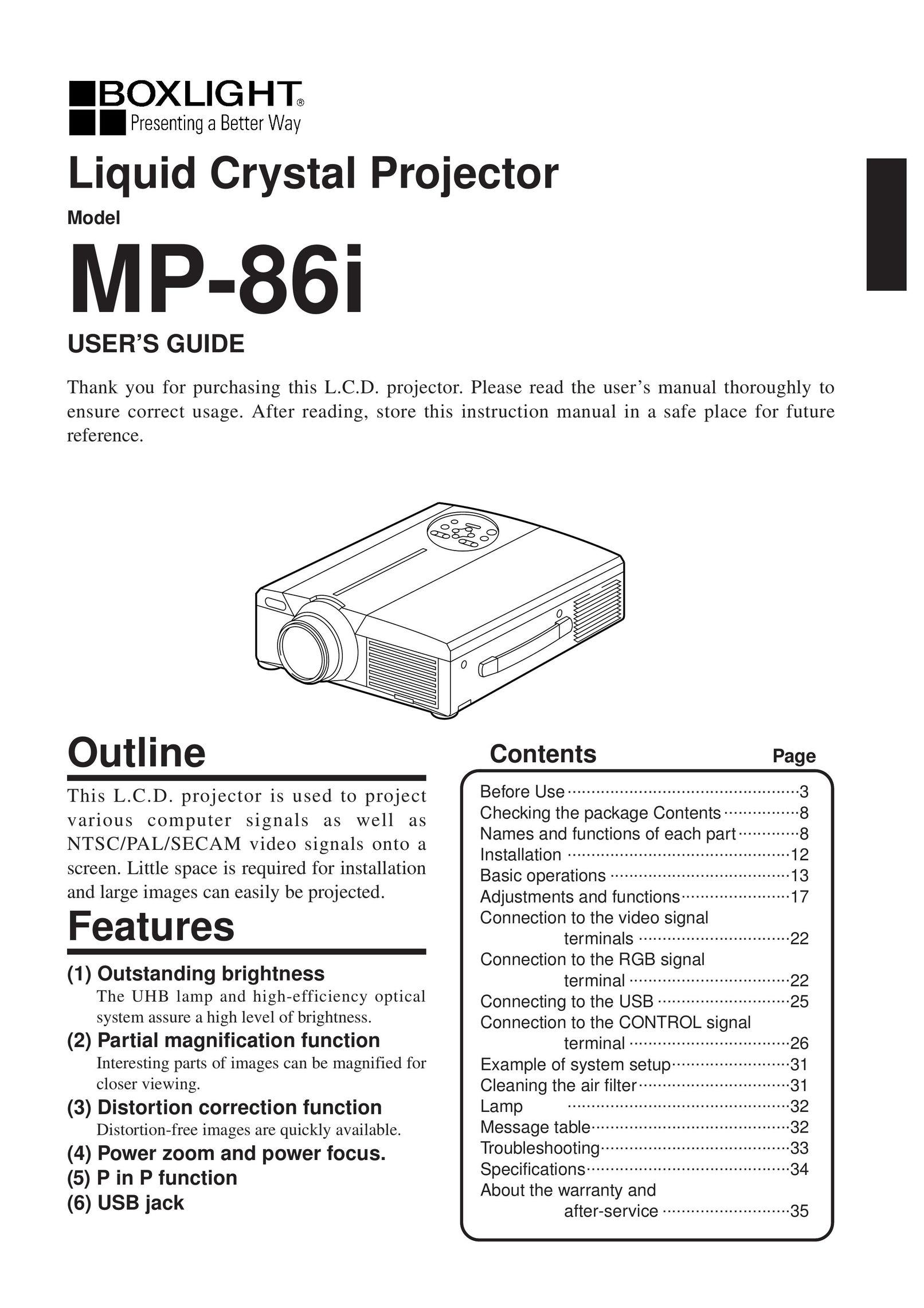 BOXLIGHT MP-86i Projector User Manual