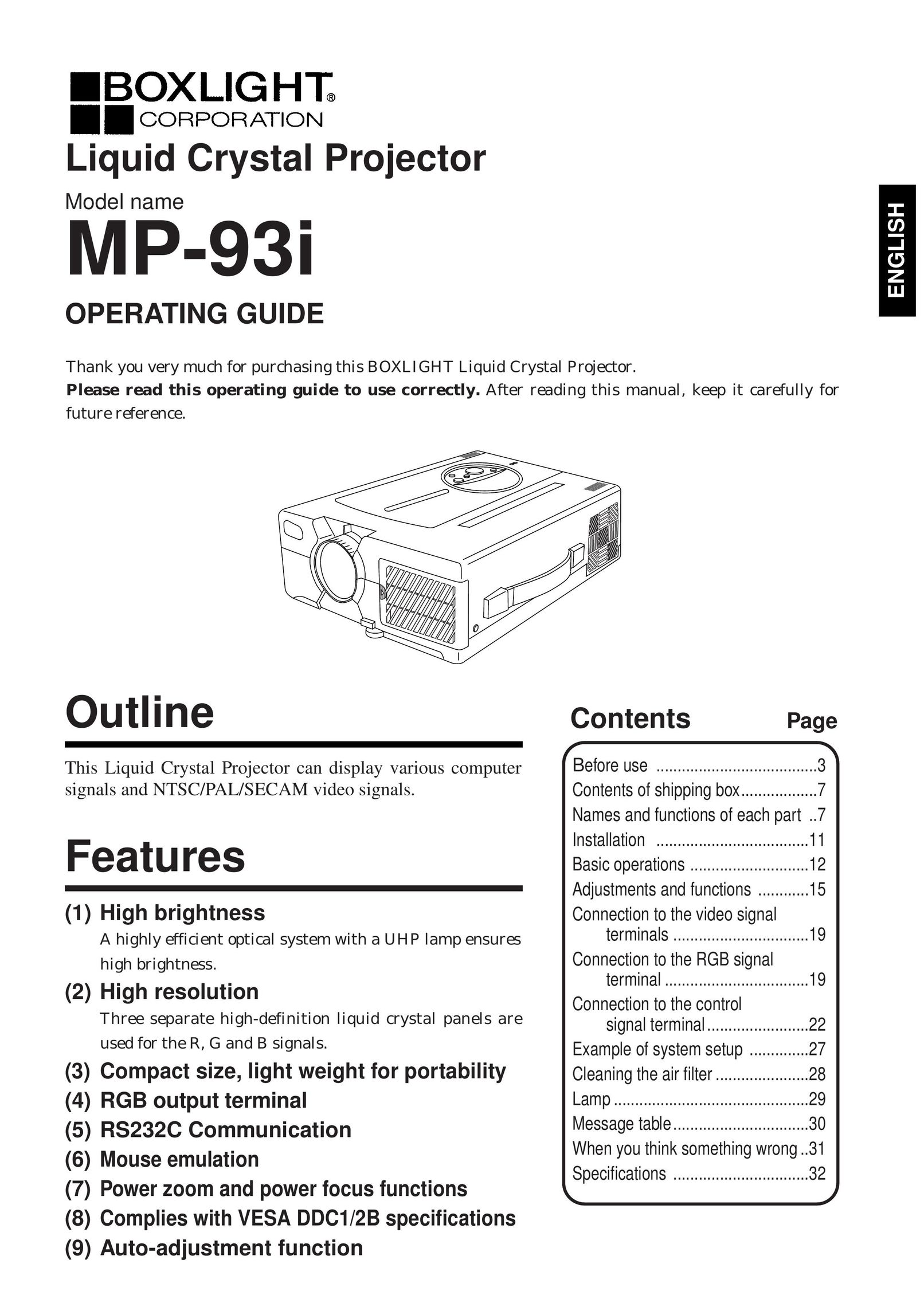 BOXLIGHT MP-93i Projector User Manual