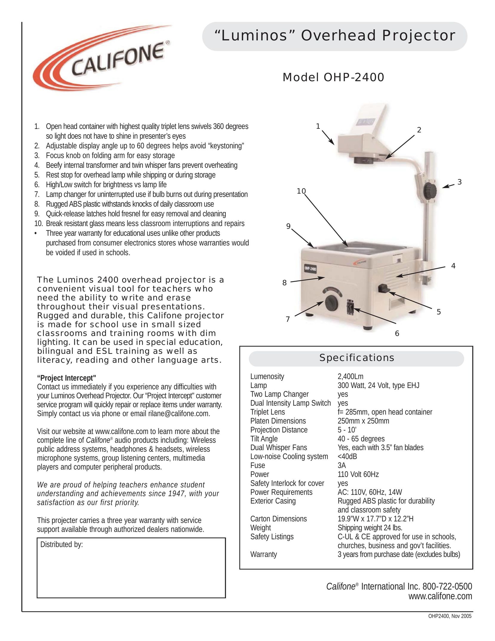 Califone OHP-2400 Projector User Manual