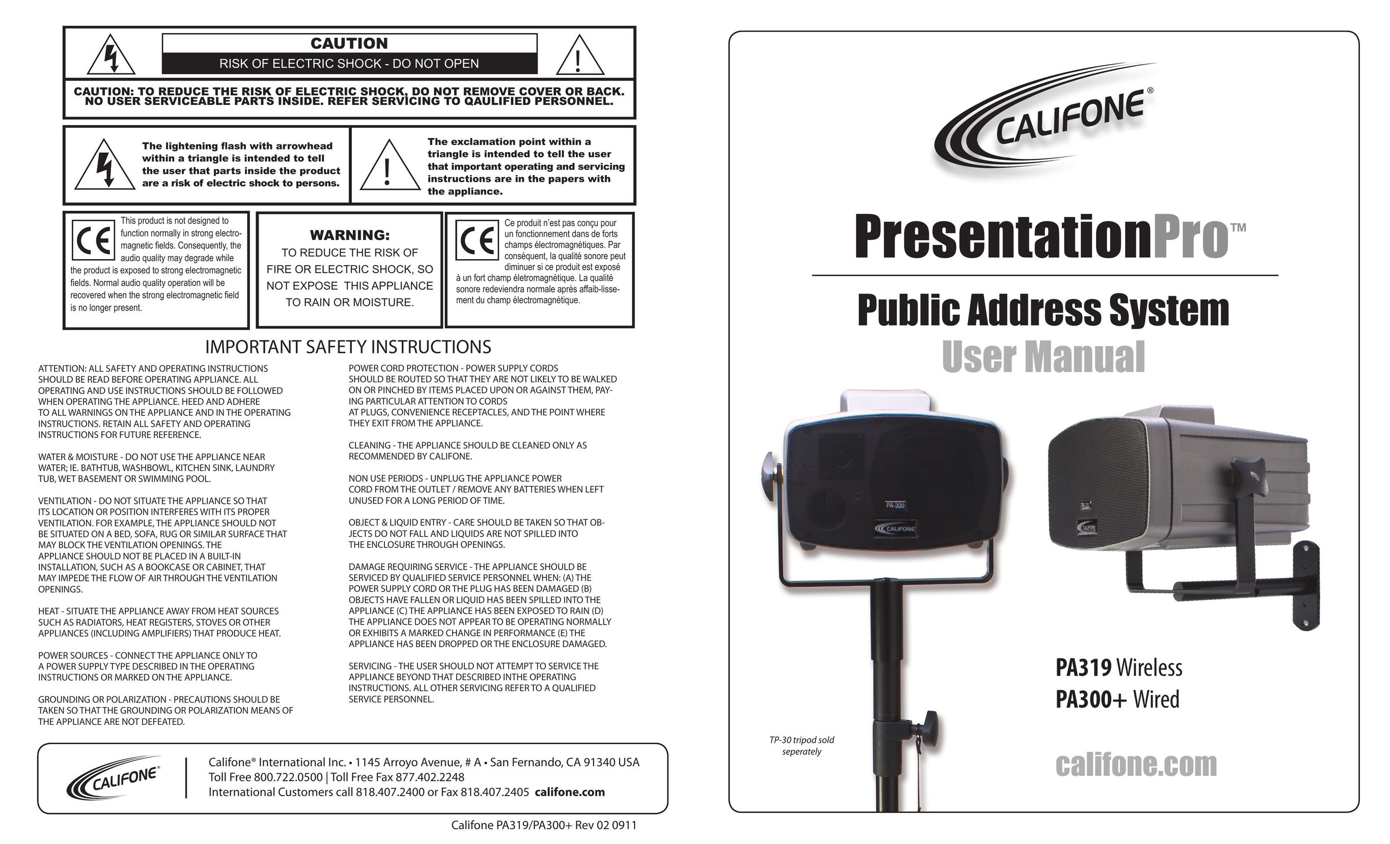 Califone PA319 Wireless Projector User Manual