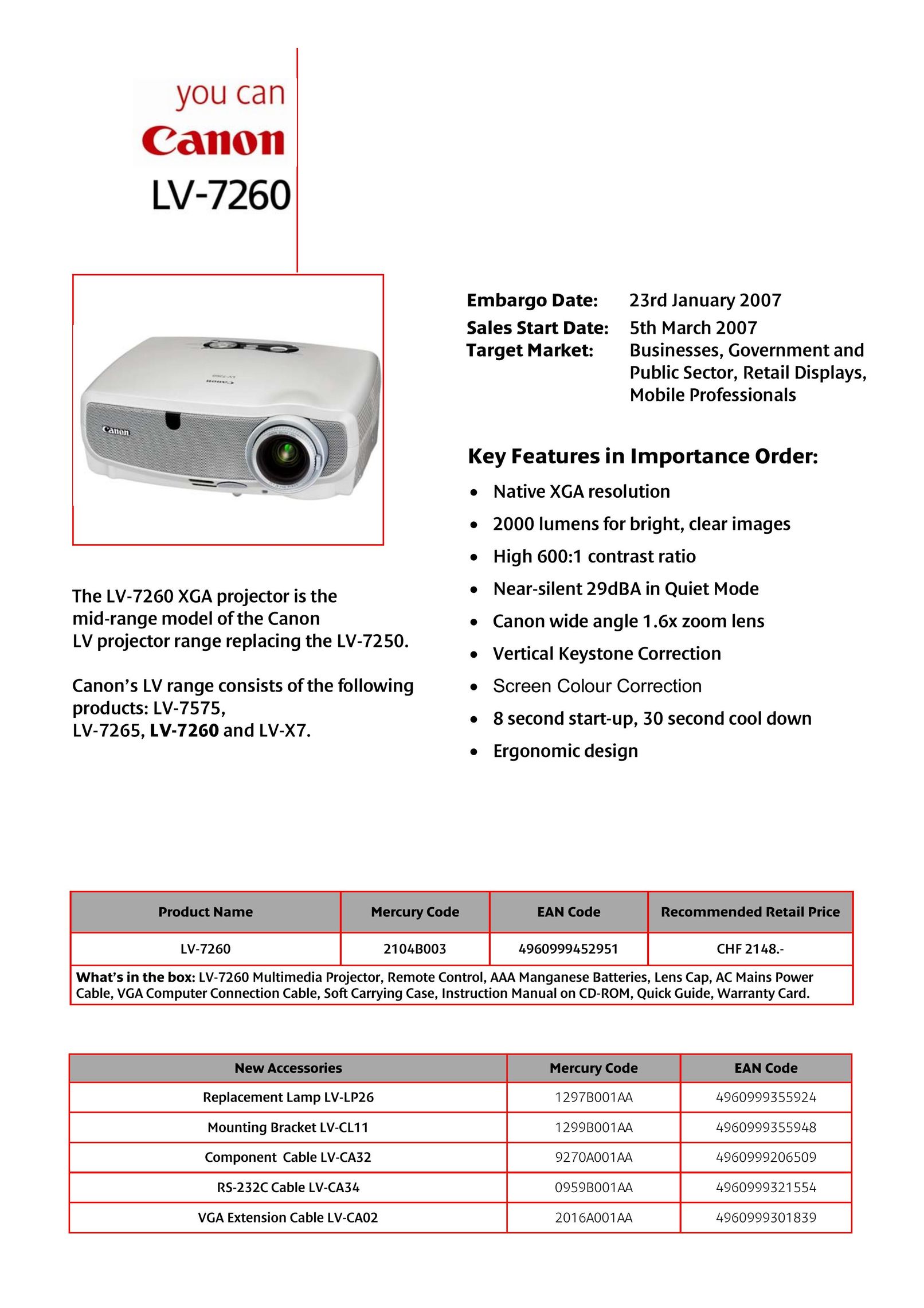 Canon LV-7260 Projector User Manual