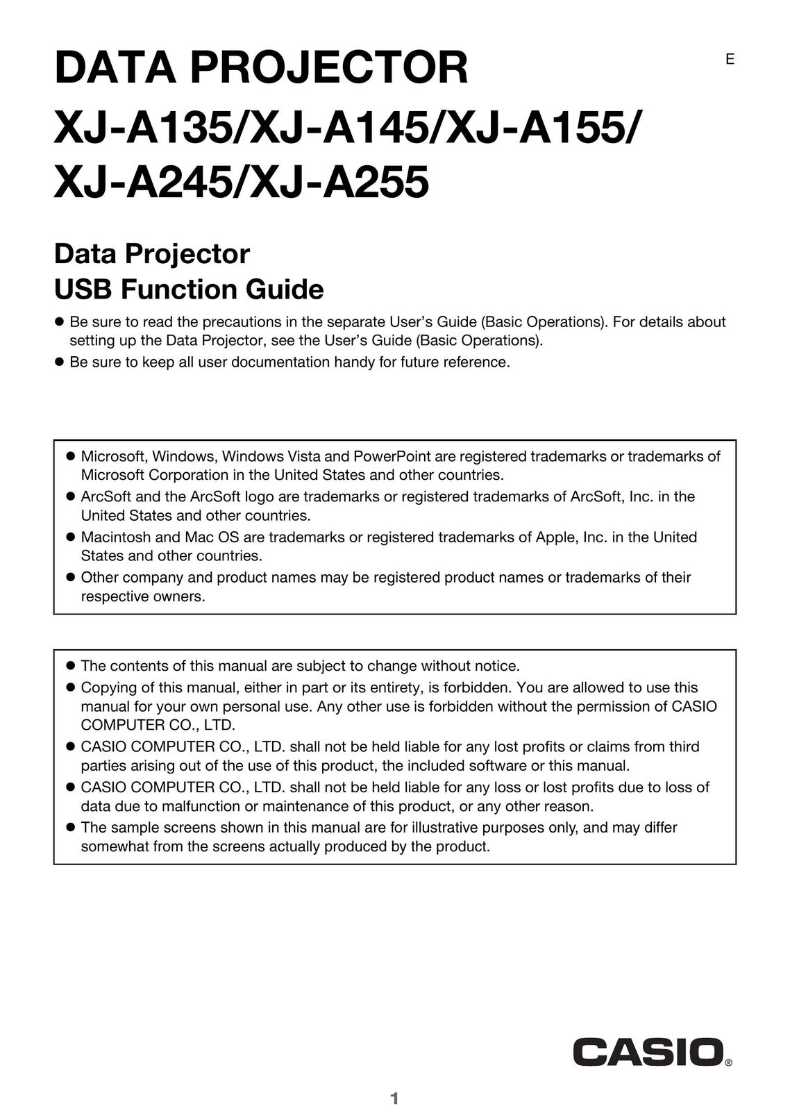 Casio XJ-A155 Projector User Manual
