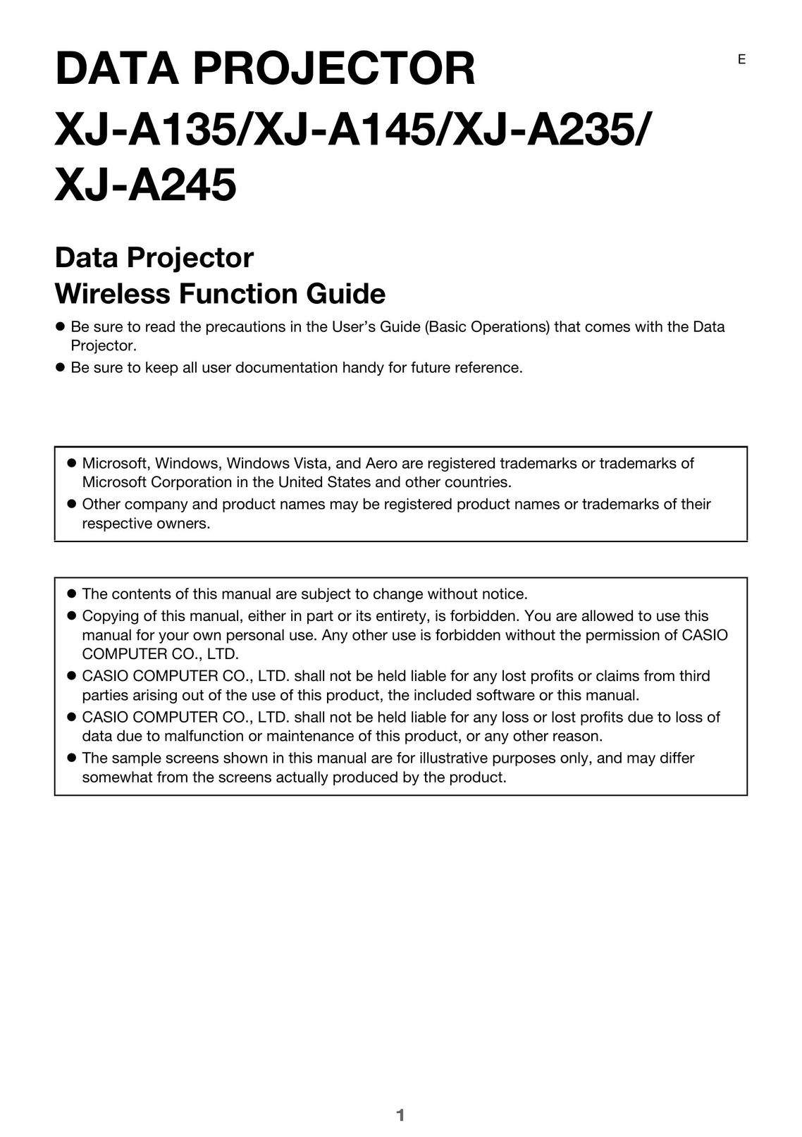 Casio XJ-A235 Projector User Manual