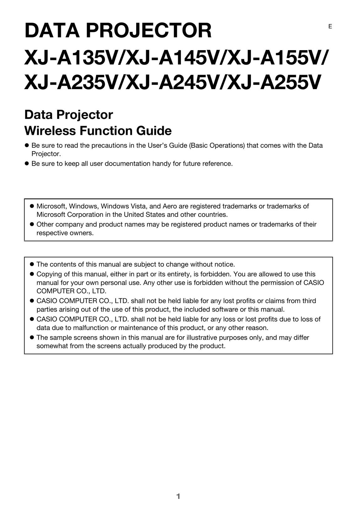 Casio XJ-A235V Projector User Manual